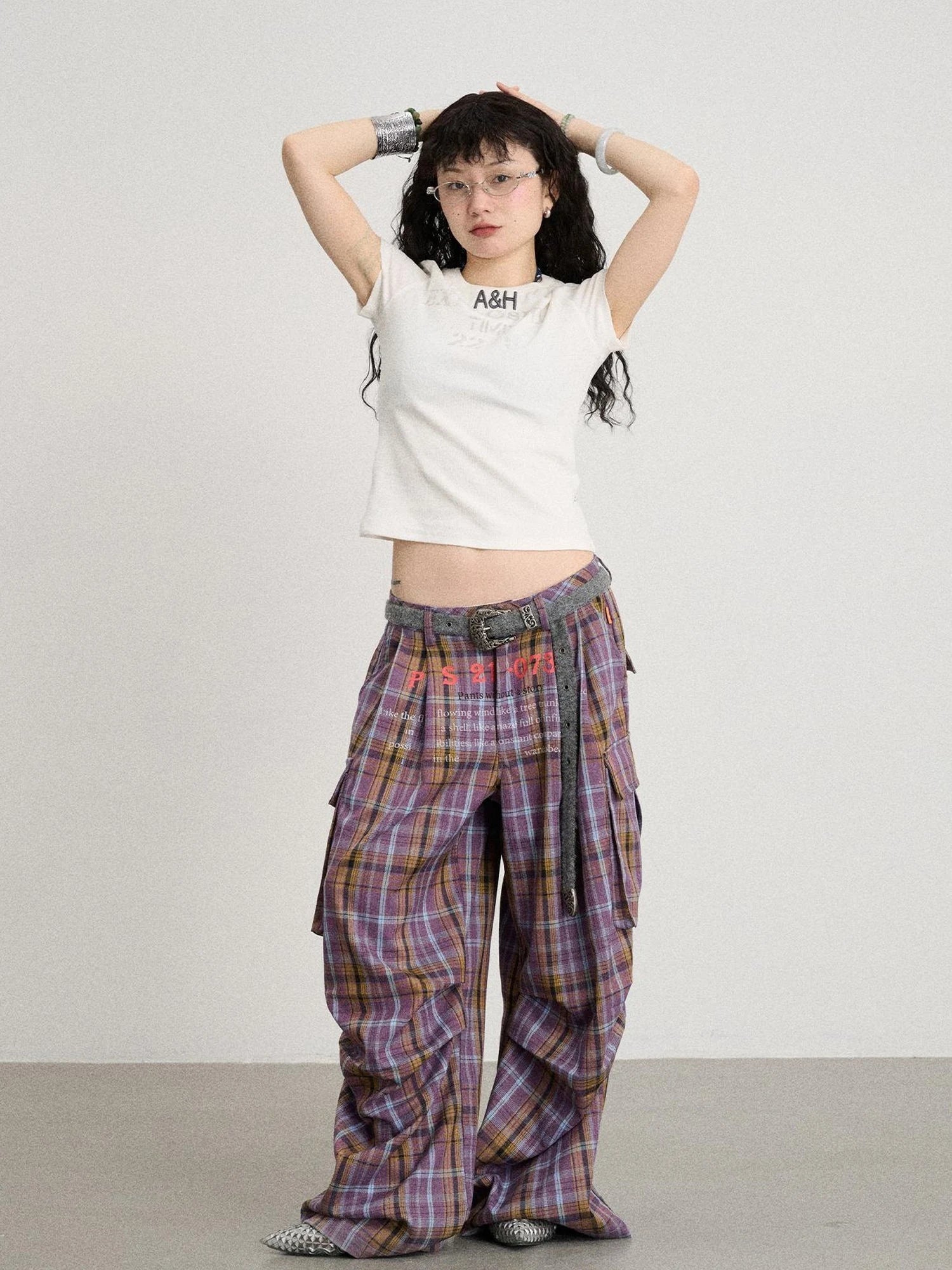Unstoried Plaid Wide Leg Trousers