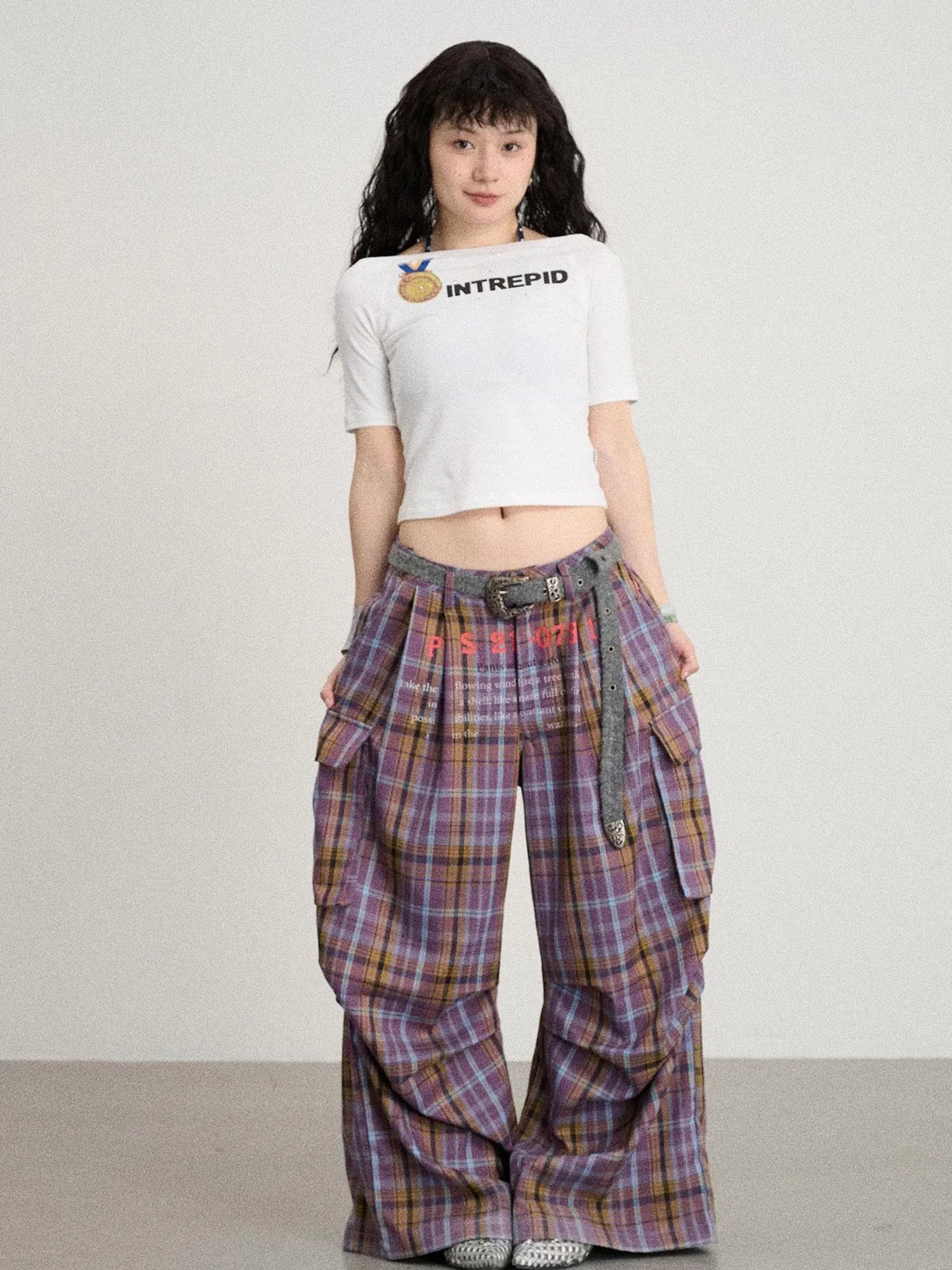 Unstoried Plaid Wide Leg Trousers