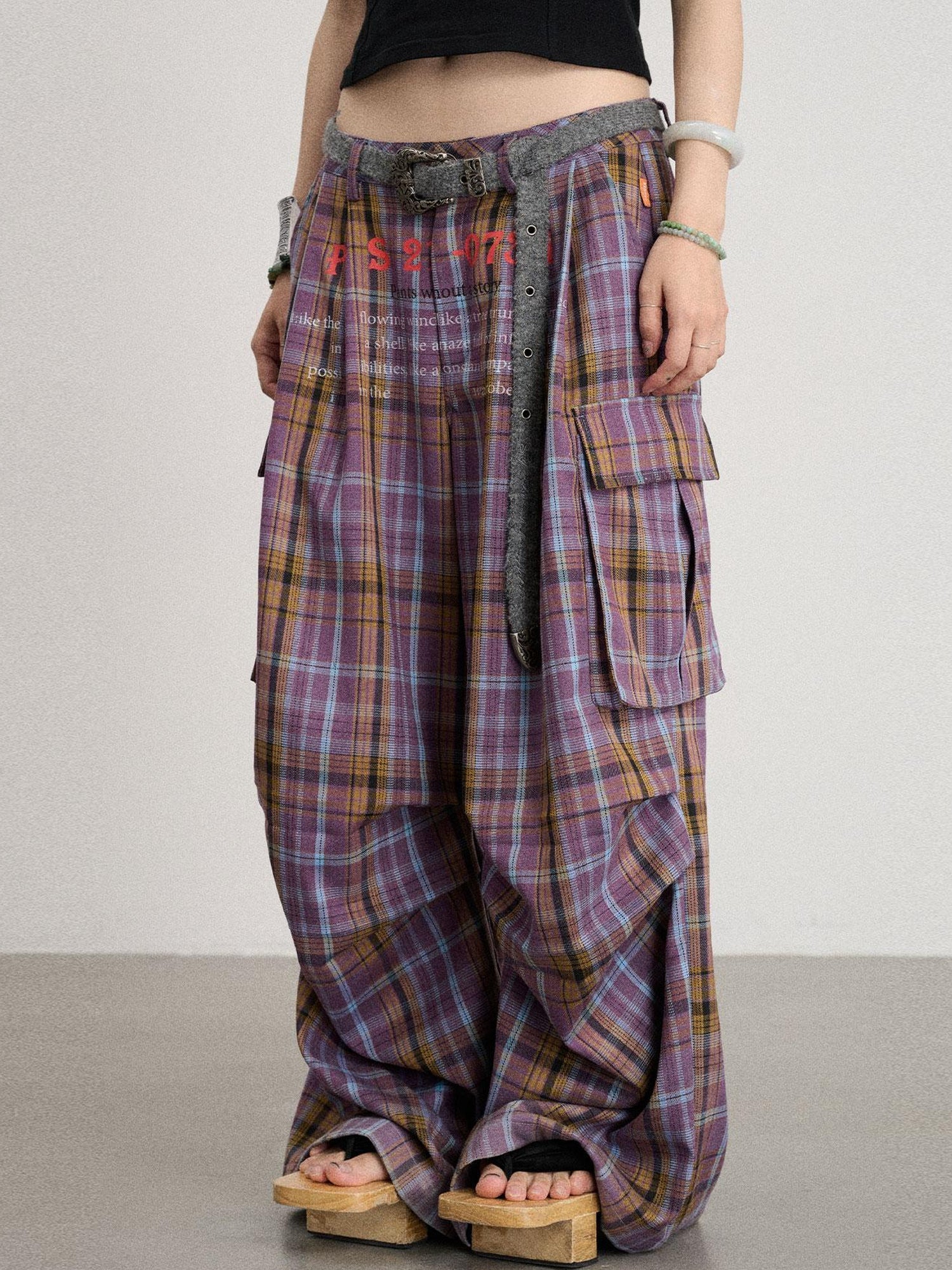 Achihara Unstoried Plaid Wide Leg Trousers