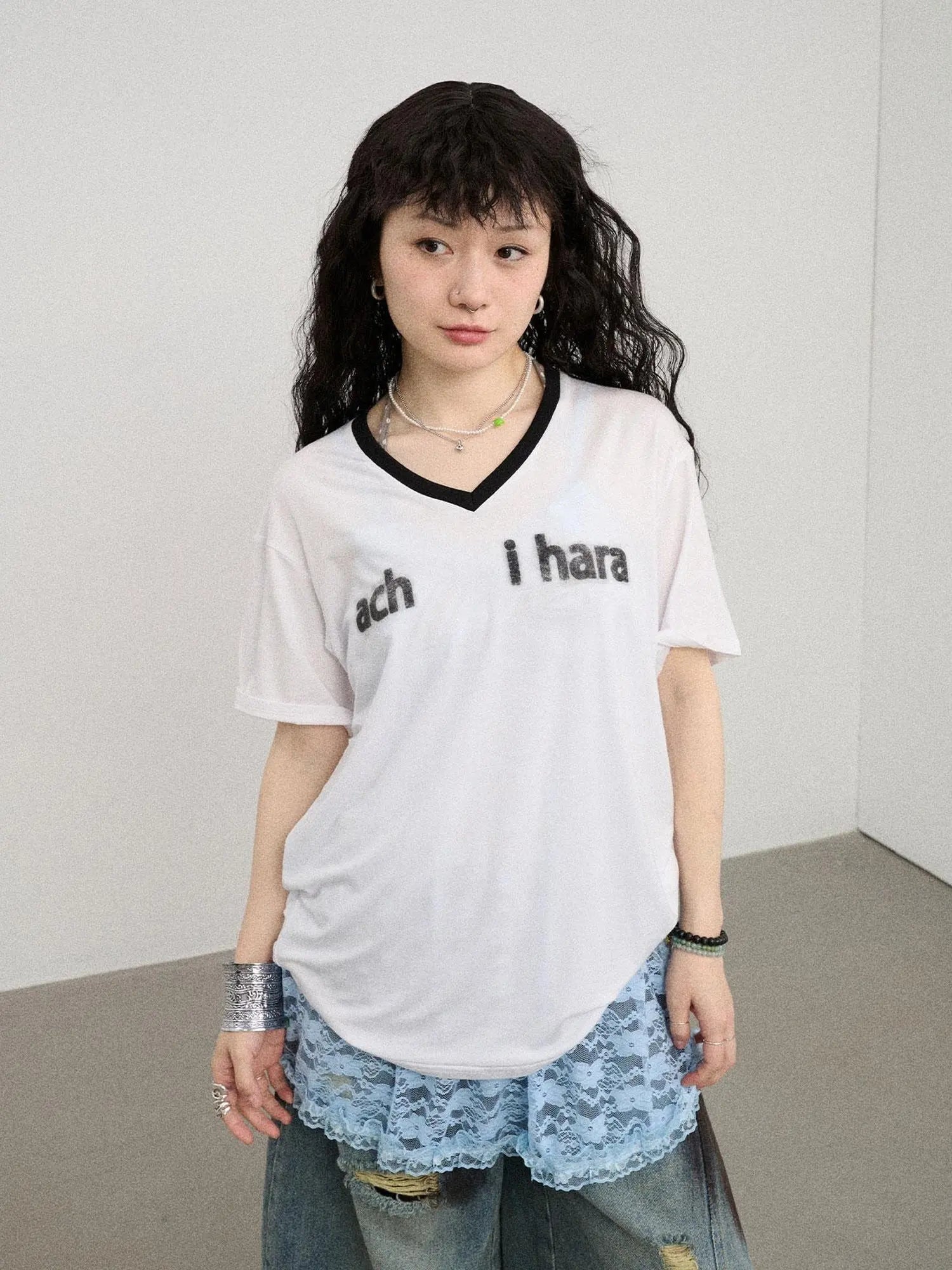 V-Neck Relaxed Tee With Melting Ice Design