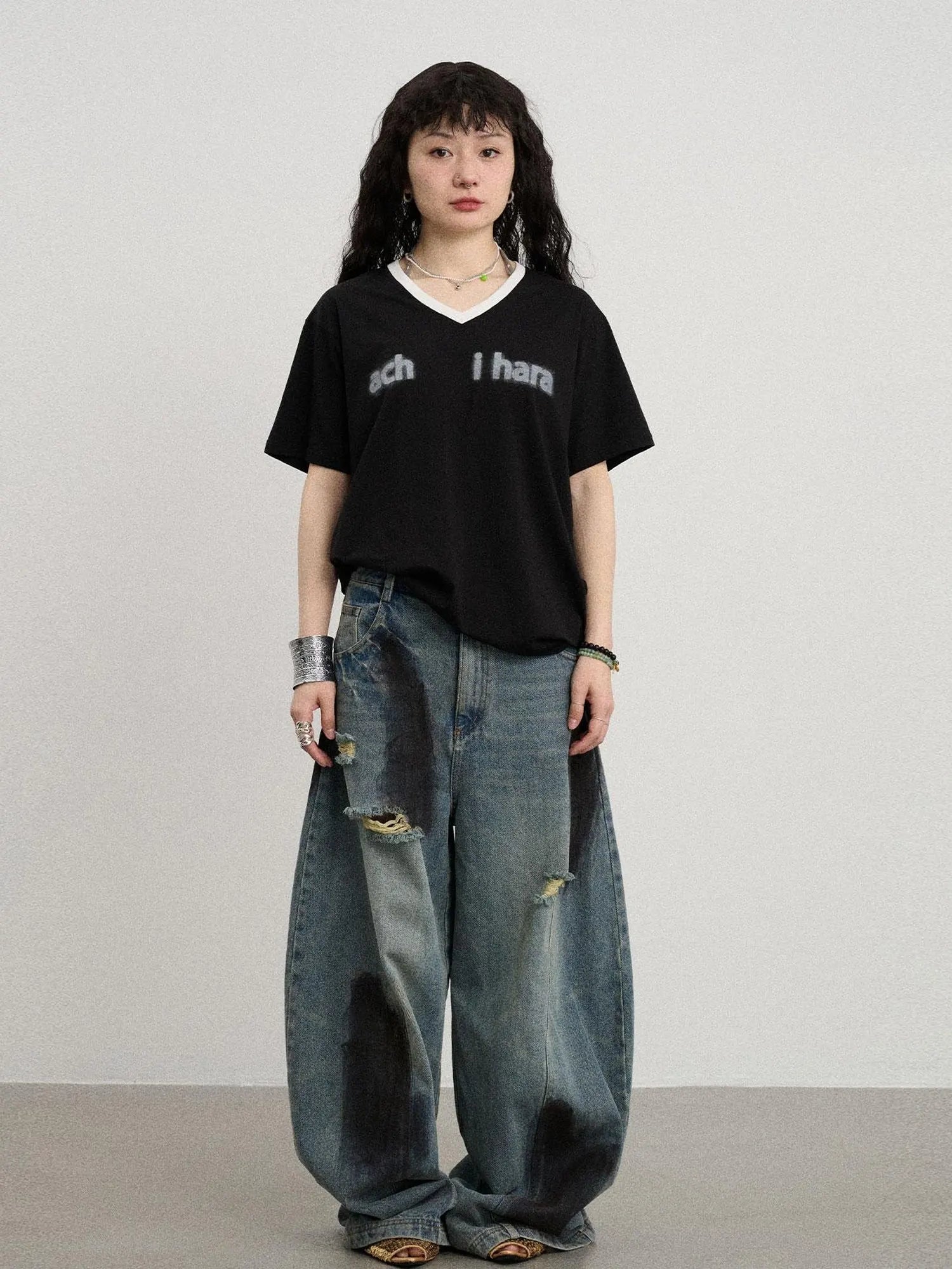 V-Neck Relaxed Tee With Melting Ice Design