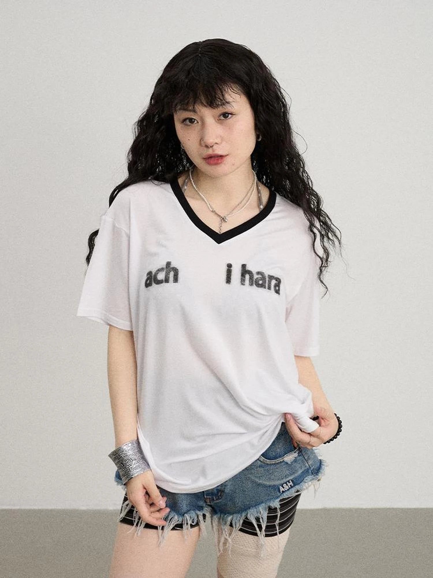 V-Neck Relaxed Tee With Melting Ice Design