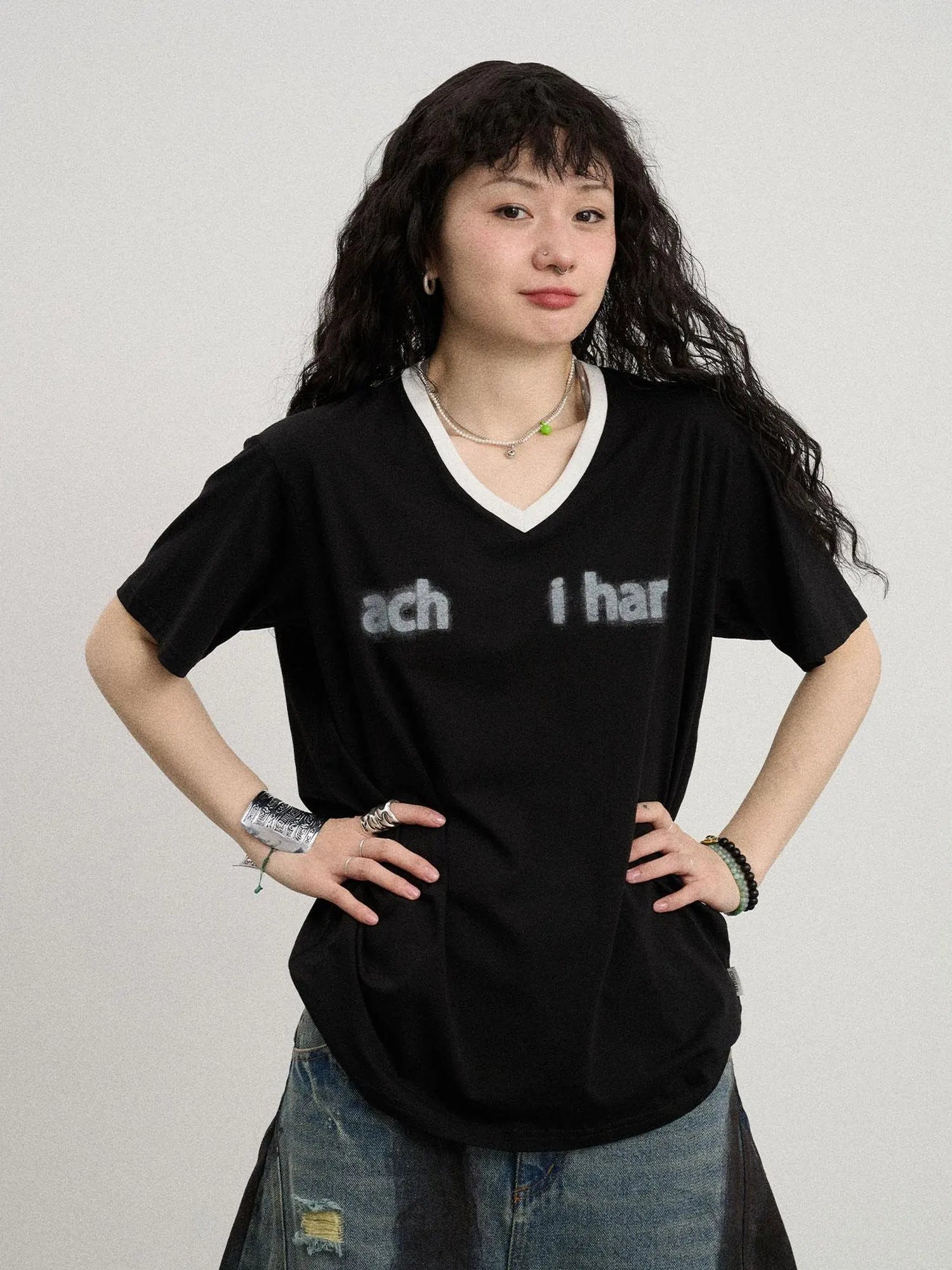 V-Neck Relaxed Tee With Melting Ice Design