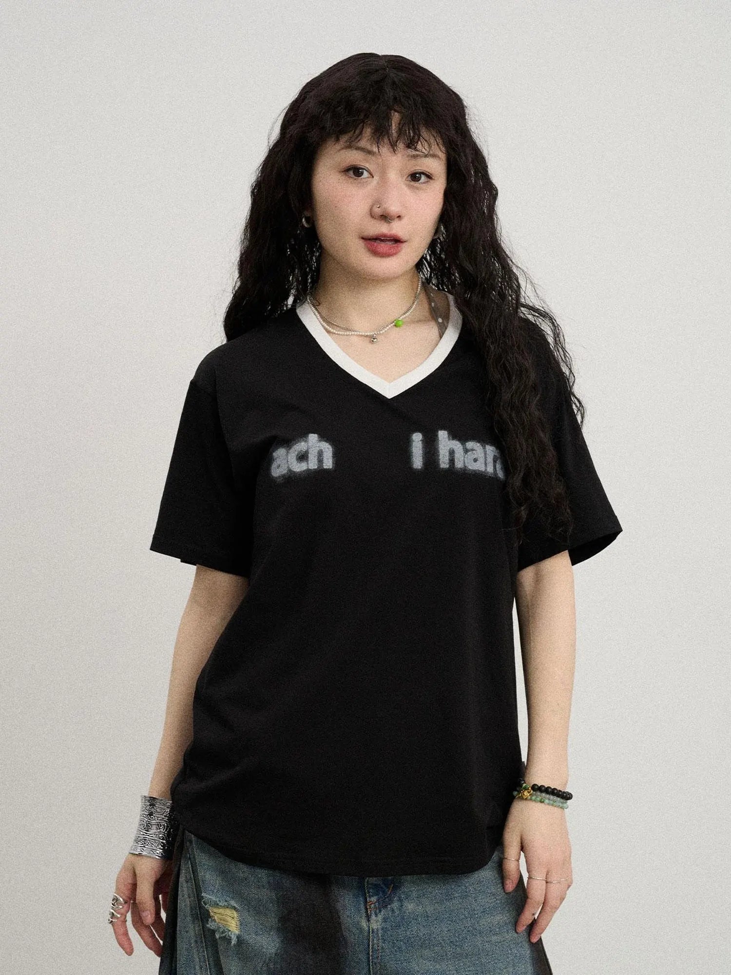 V-Neck Relaxed Tee With Melting Ice Design