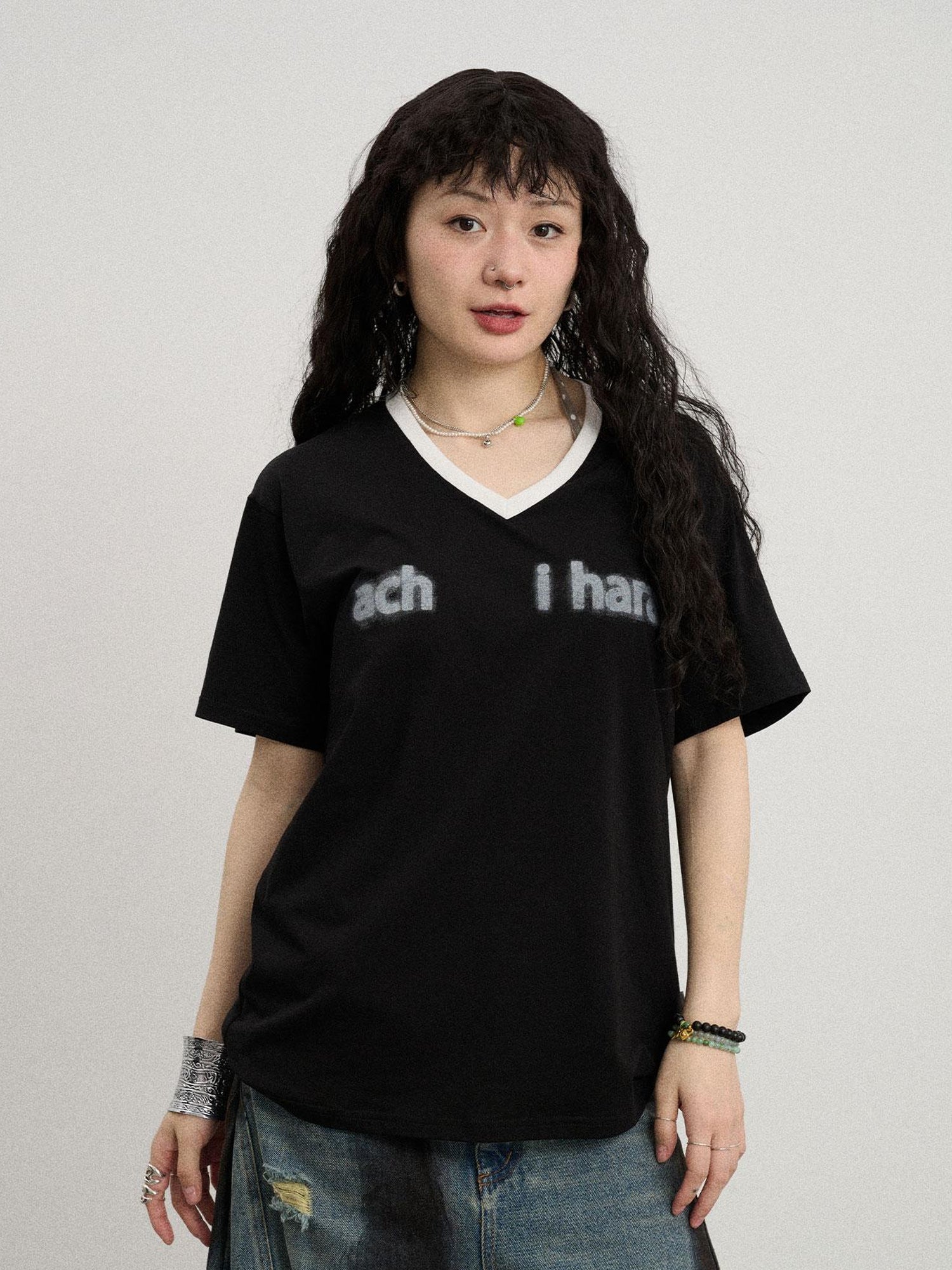 Achihara V-Neck Relaxed Tee With Melting Ice Design