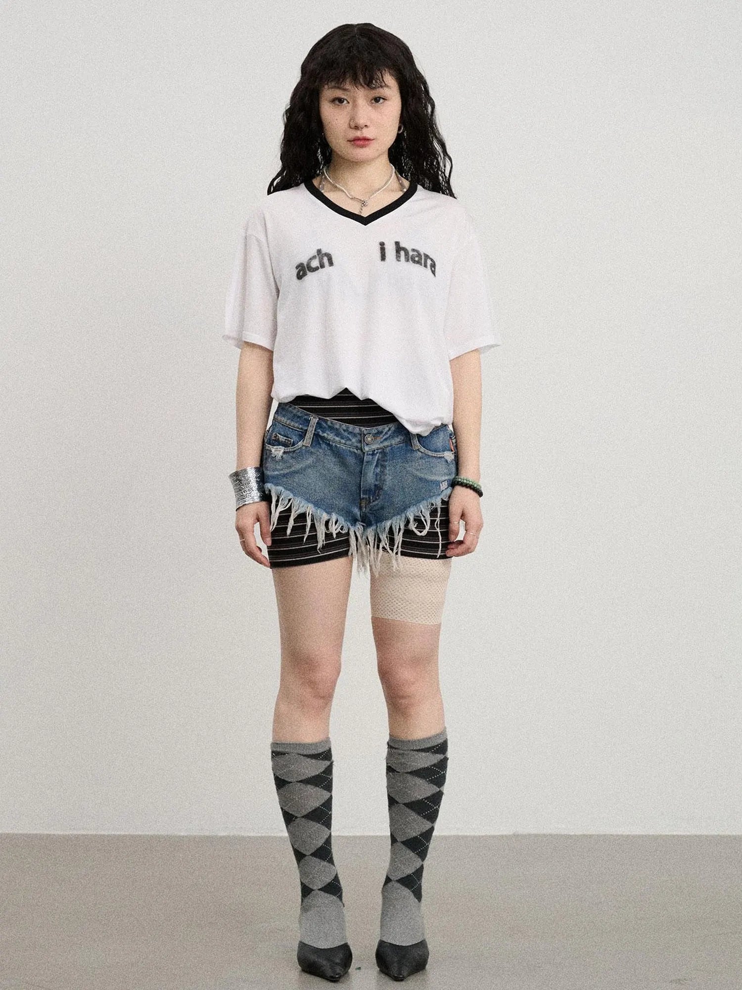 V-Neck Relaxed Tee With Melting Ice Design