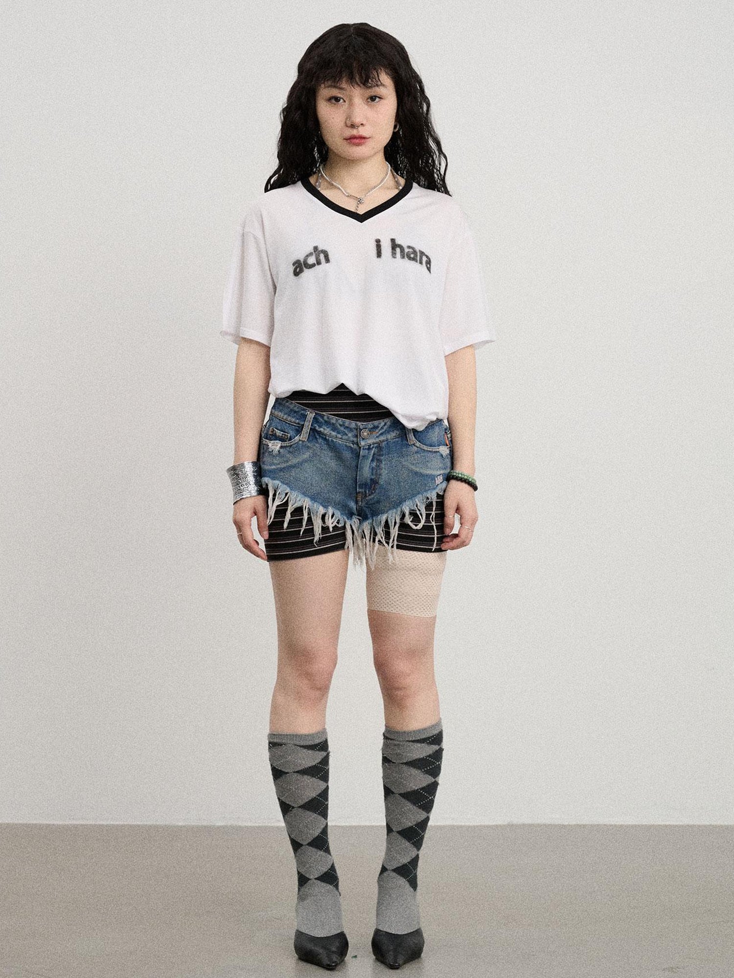 Achihara V-Neck Relaxed Tee With Melting Ice Design