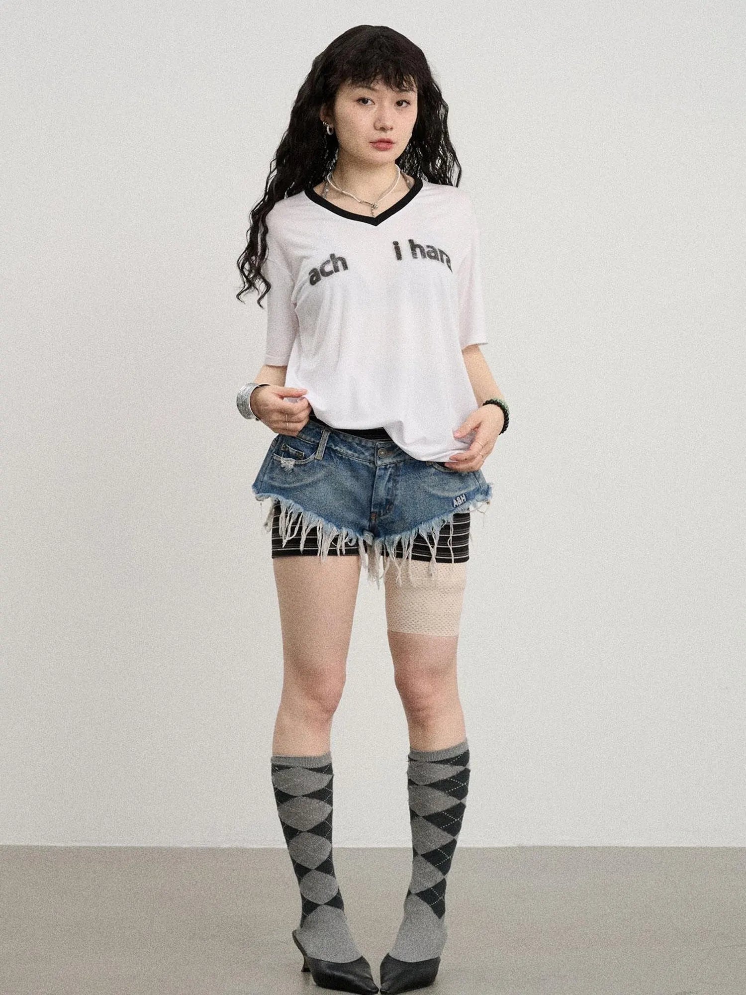 V-Neck Relaxed Tee With Melting Ice Design