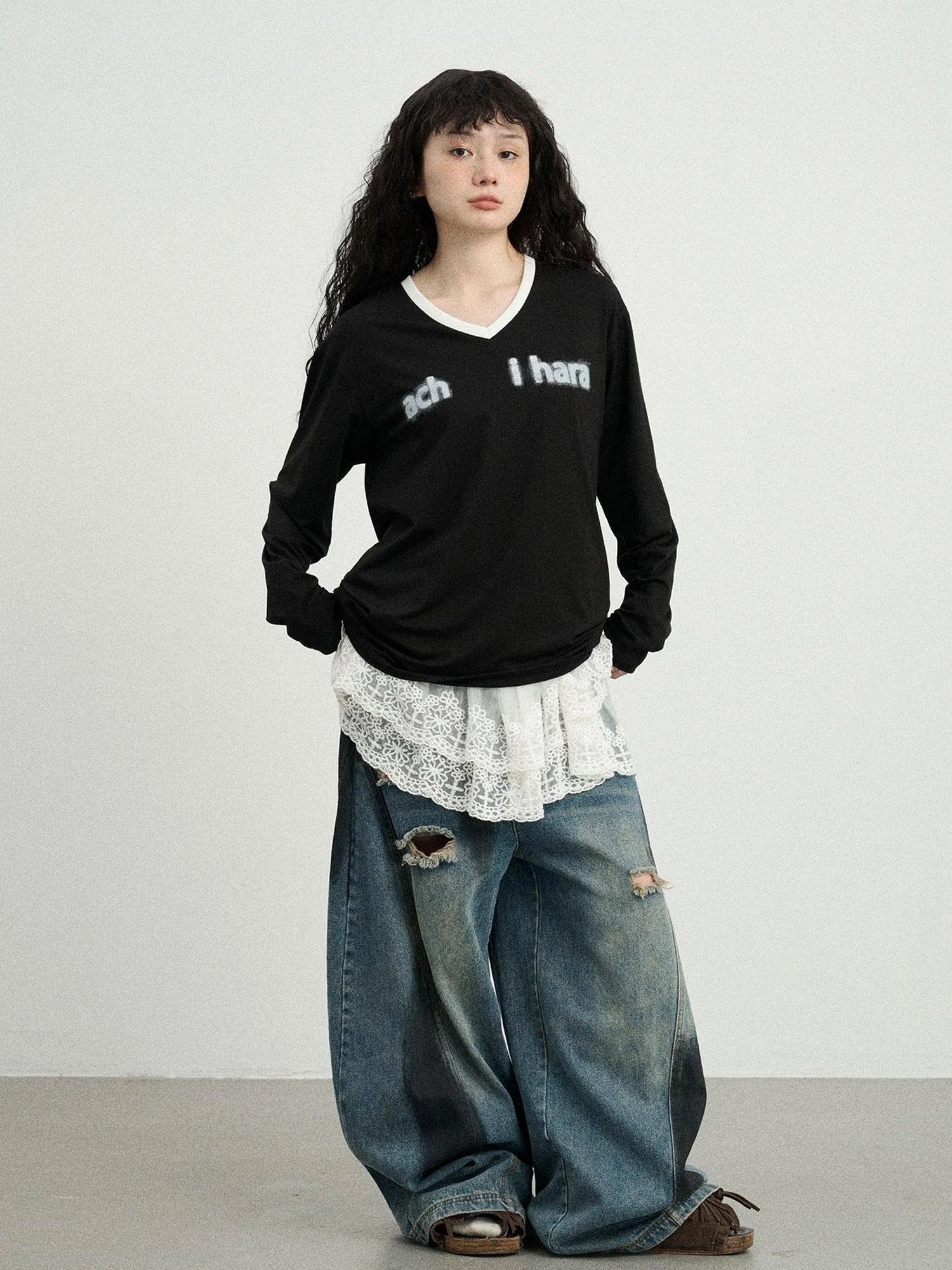 V-Neck Relaxed Tee With Melting Ice Design