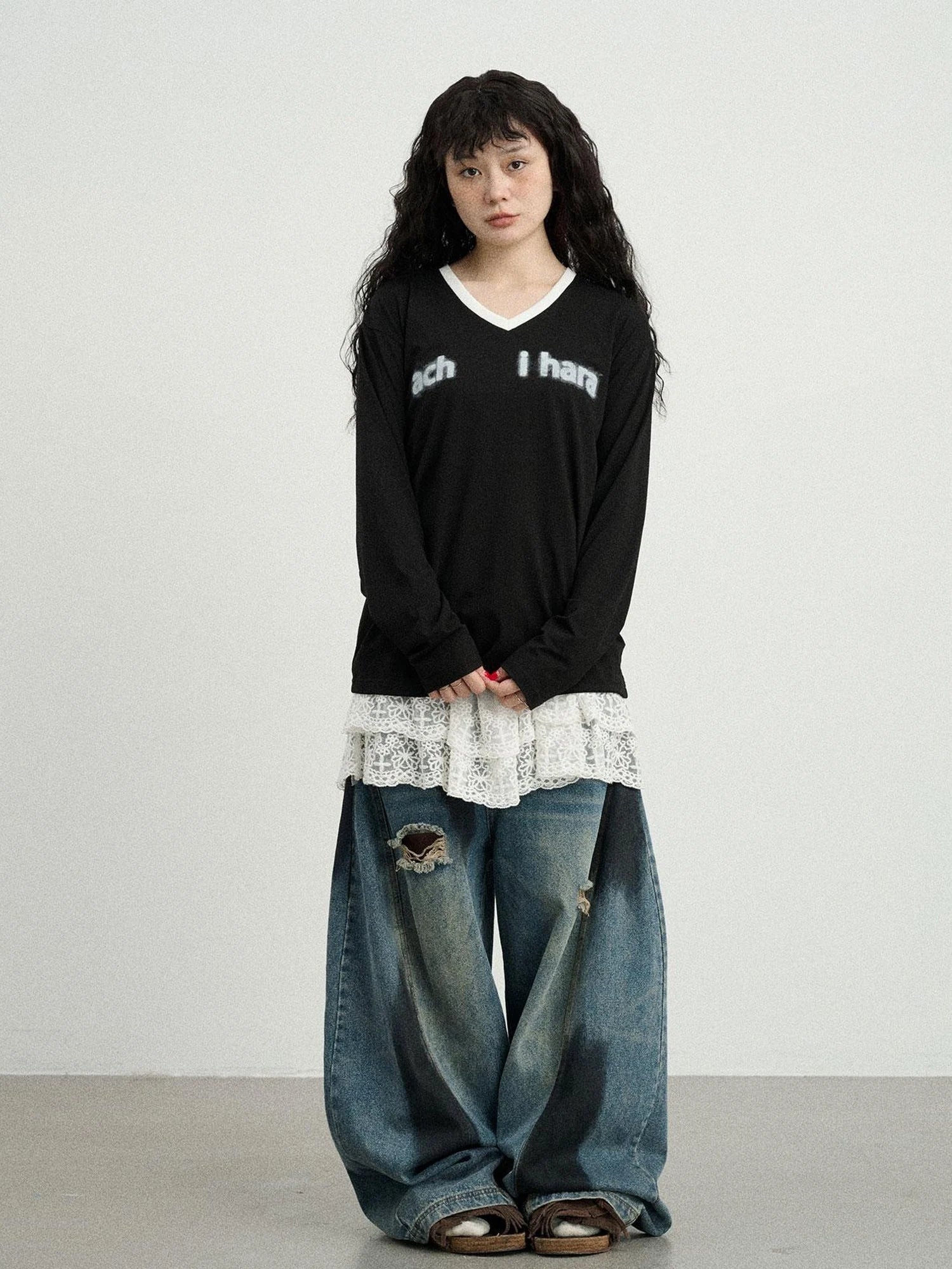 V-Neck Relaxed Tee With Melting Ice Design