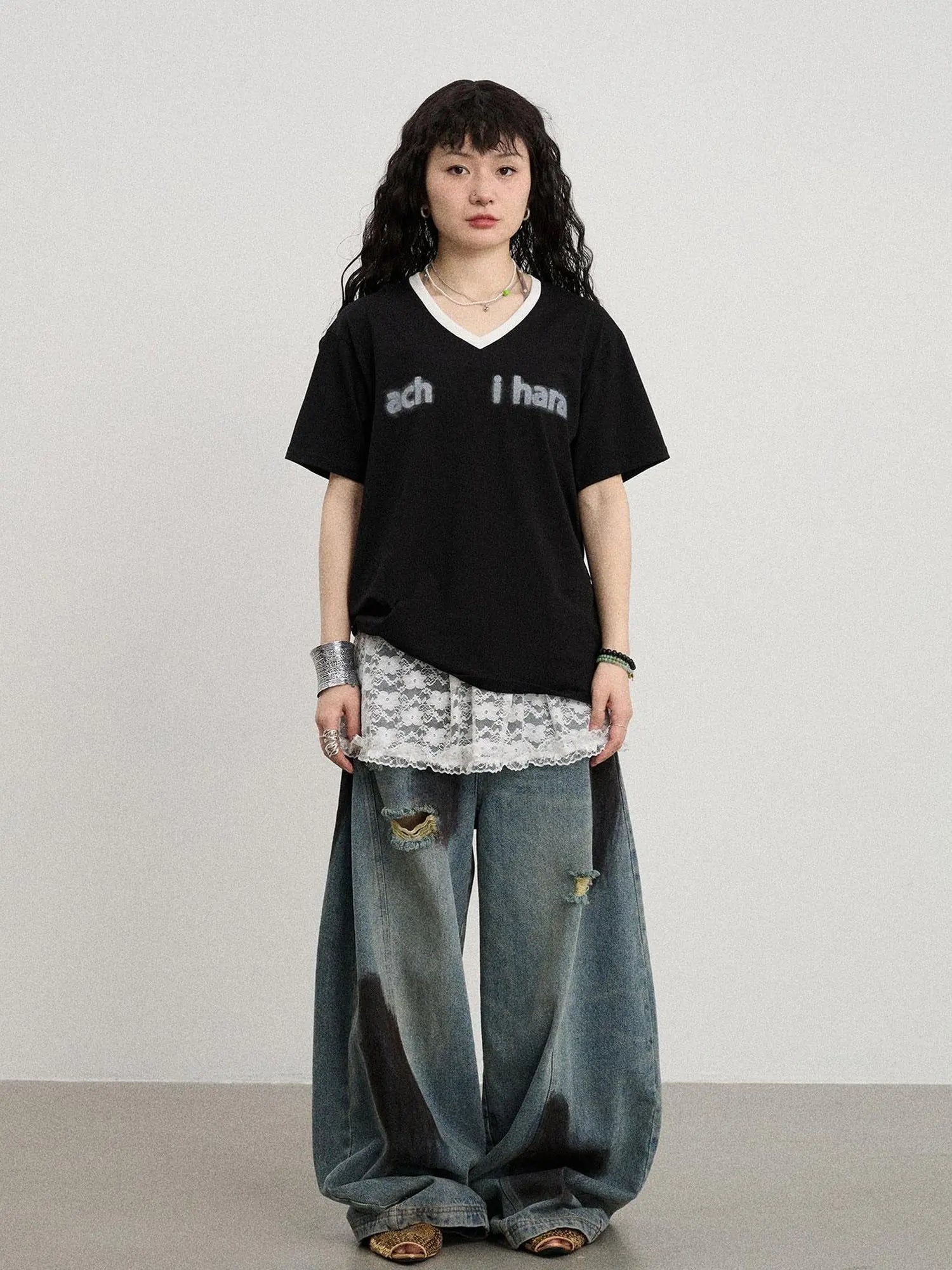 V-Neck Relaxed Tee With Melting Ice Design