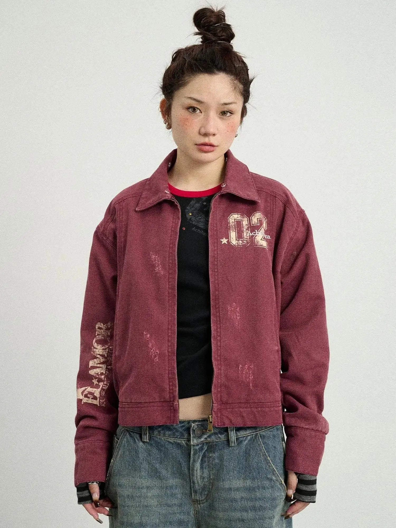 Vintage Cropped Denim Jacket With Detachable Fur Collar