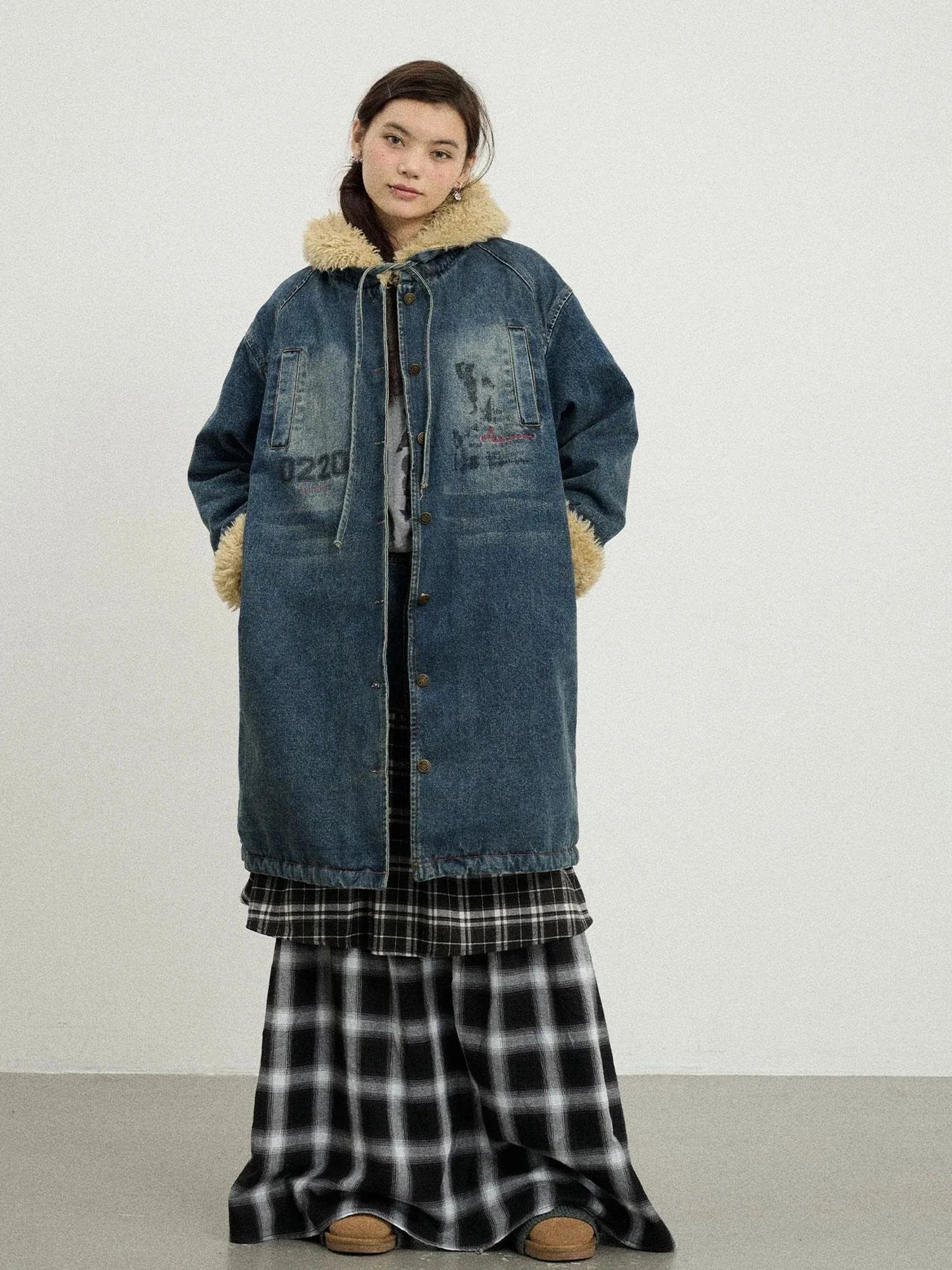 Vintage Denim Coat With Sherpa Lining
