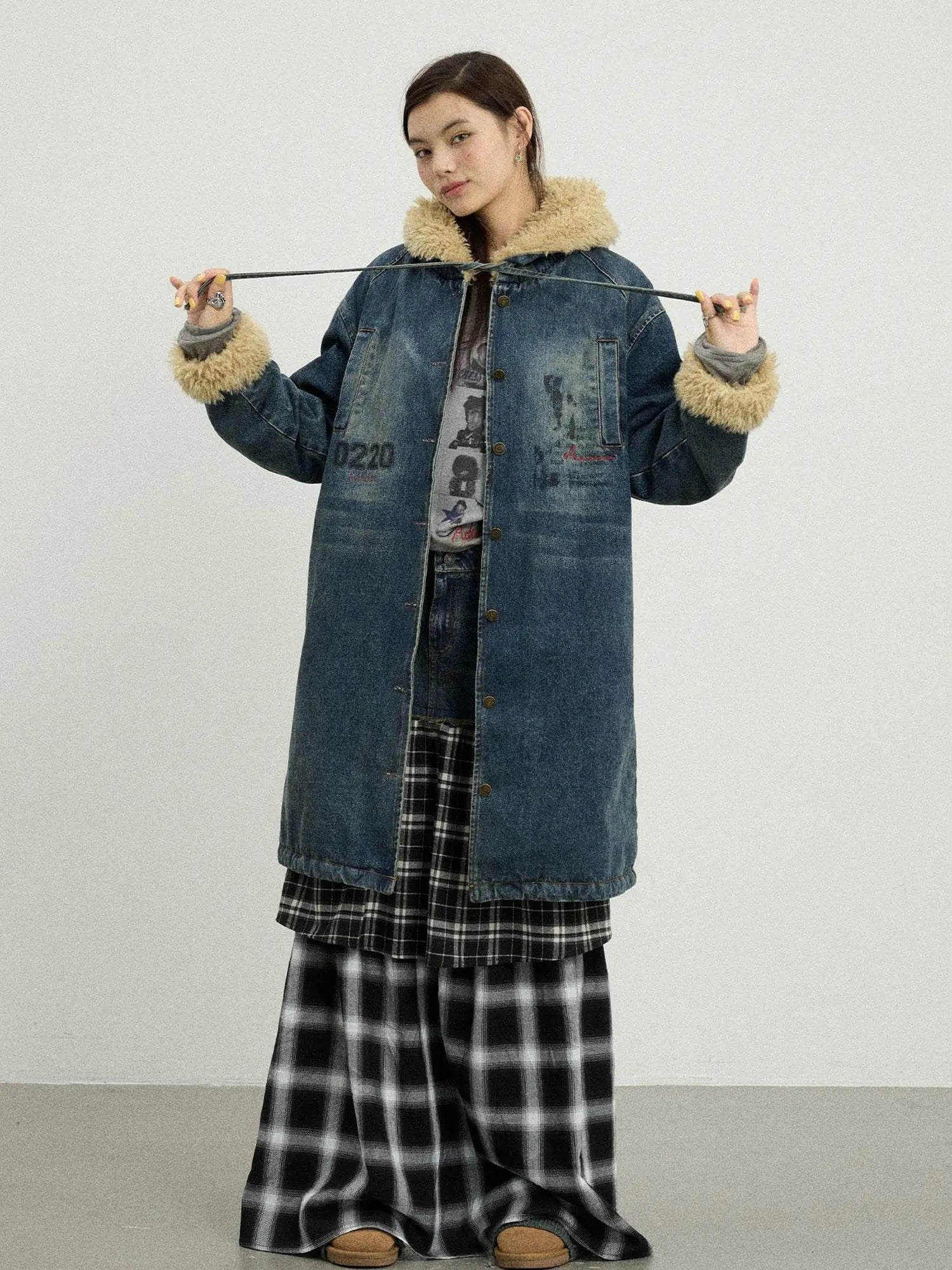 Vintage Denim Coat With Sherpa Lining