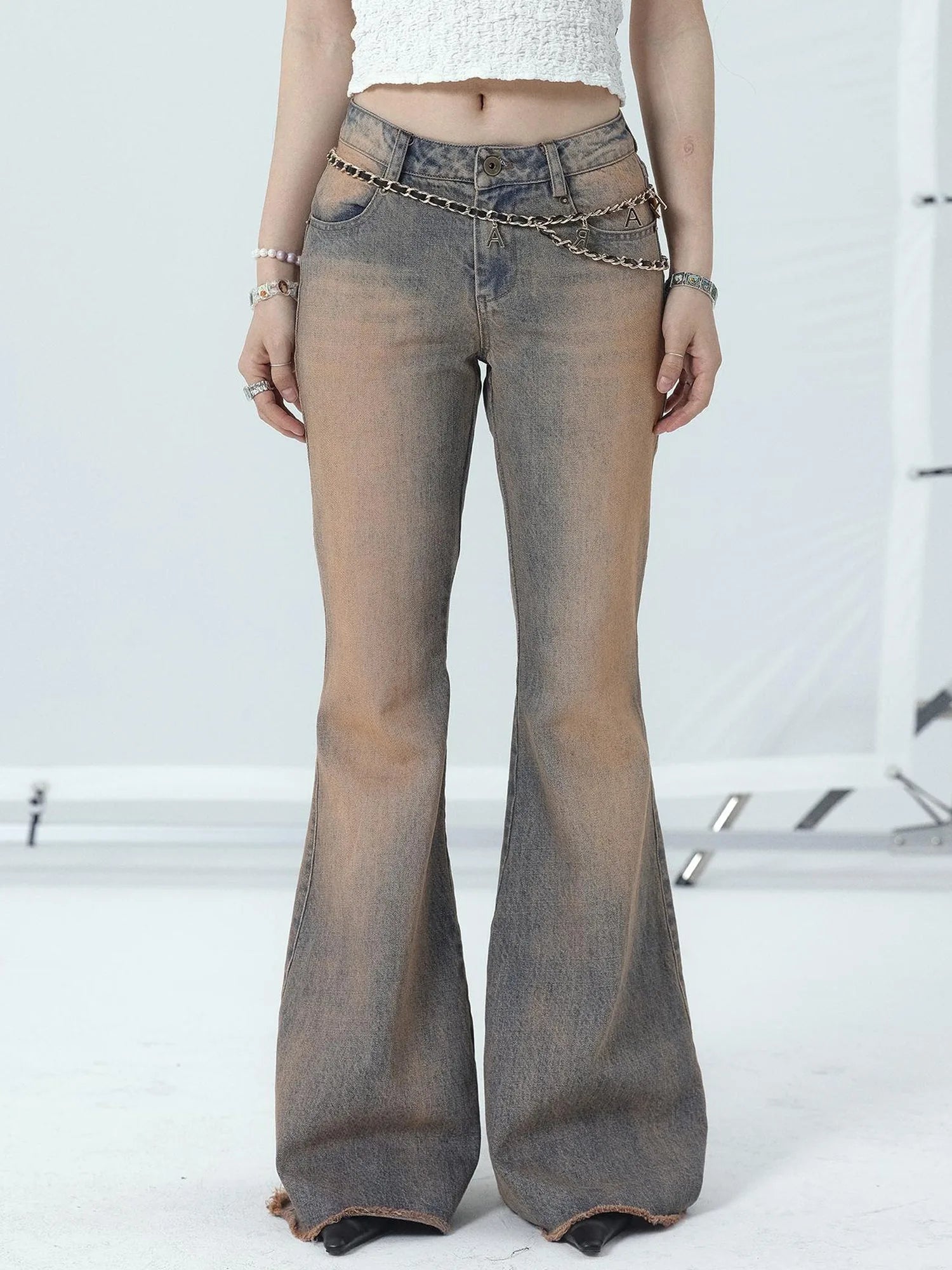 Vintage Distressed Flare Jeans For Women