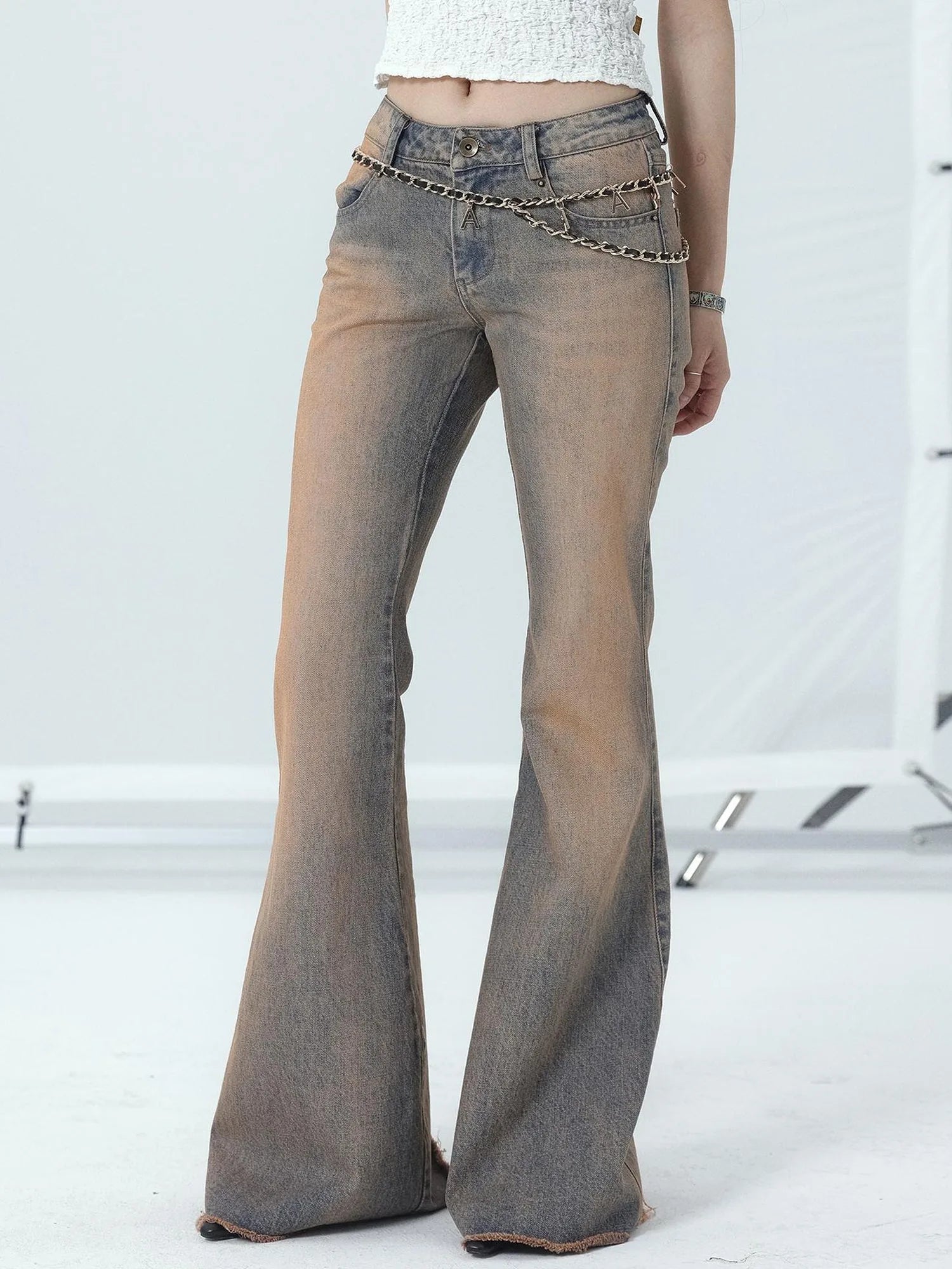 Vintage Distressed Flare Jeans For Women