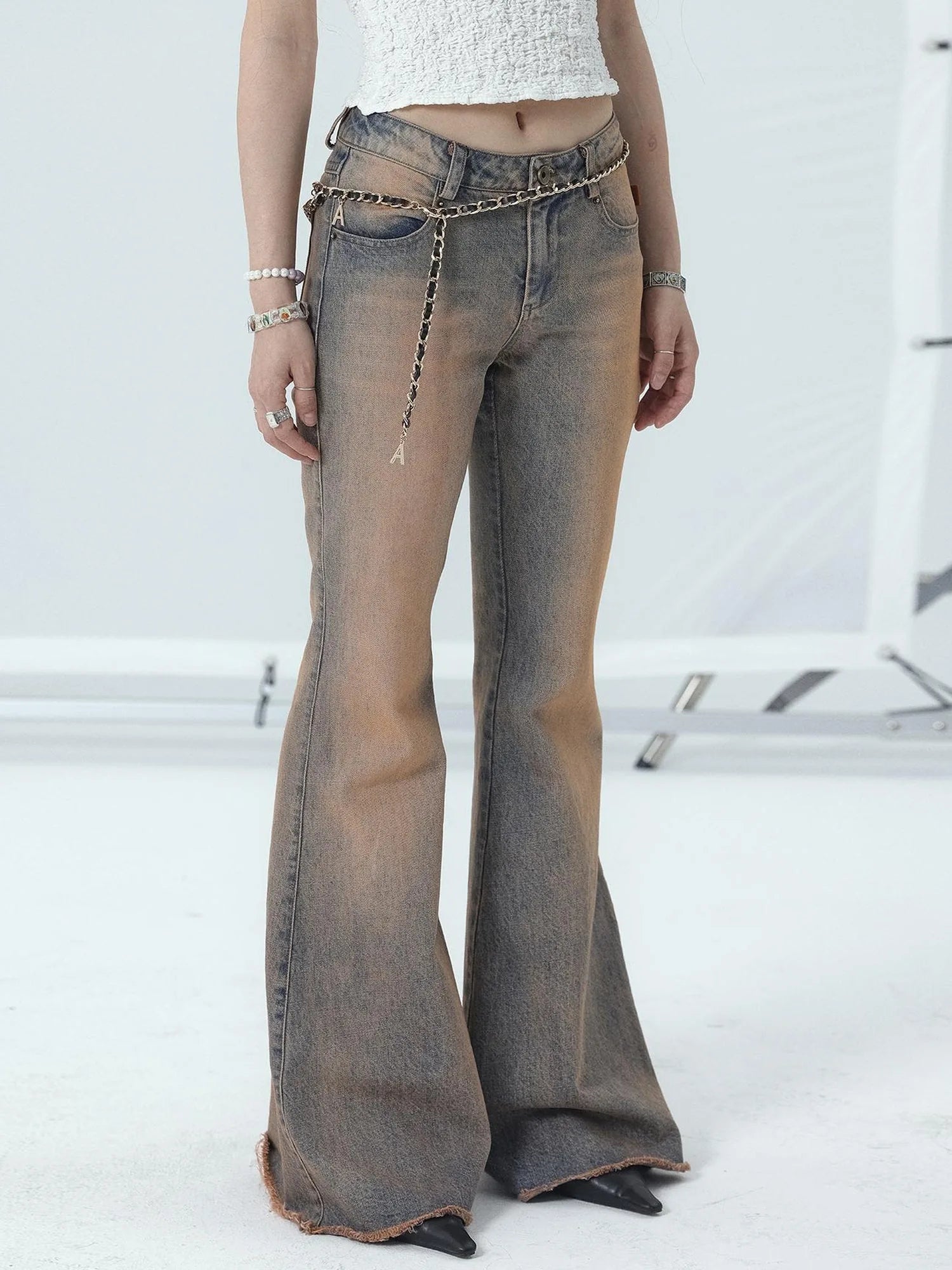 Vintage Distressed Flare Jeans For Women