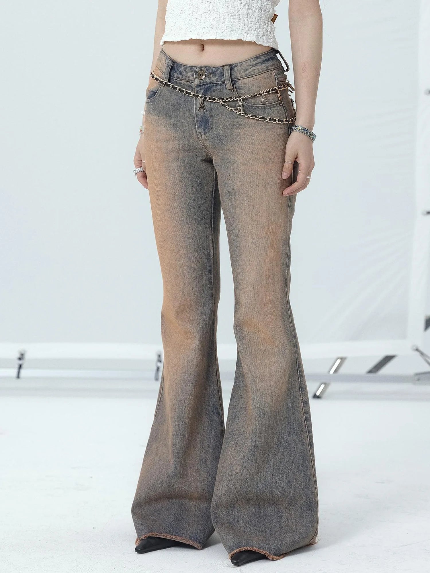 Vintage Distressed Flare Jeans For Women