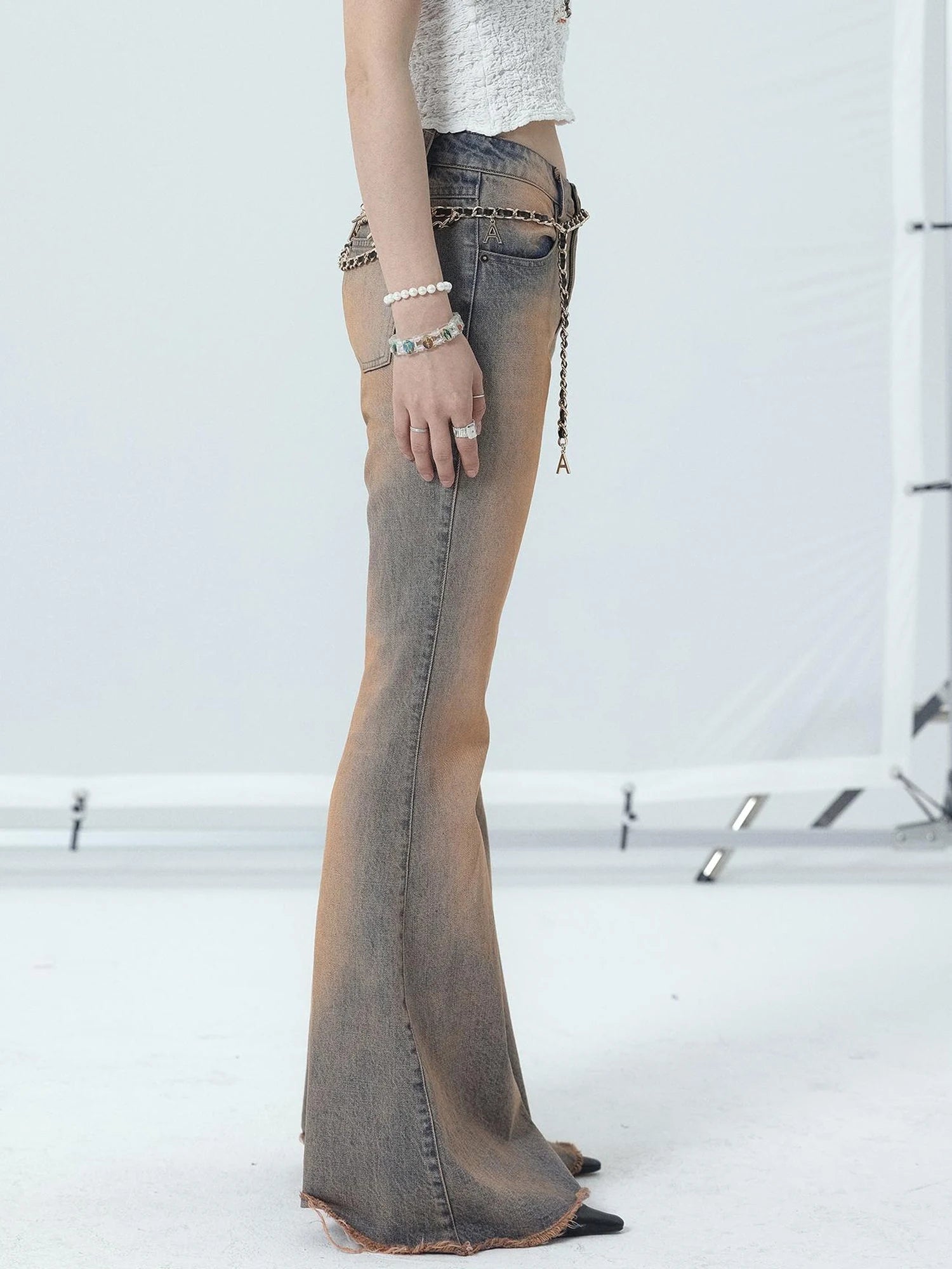 Vintage Distressed Flare Jeans For Women