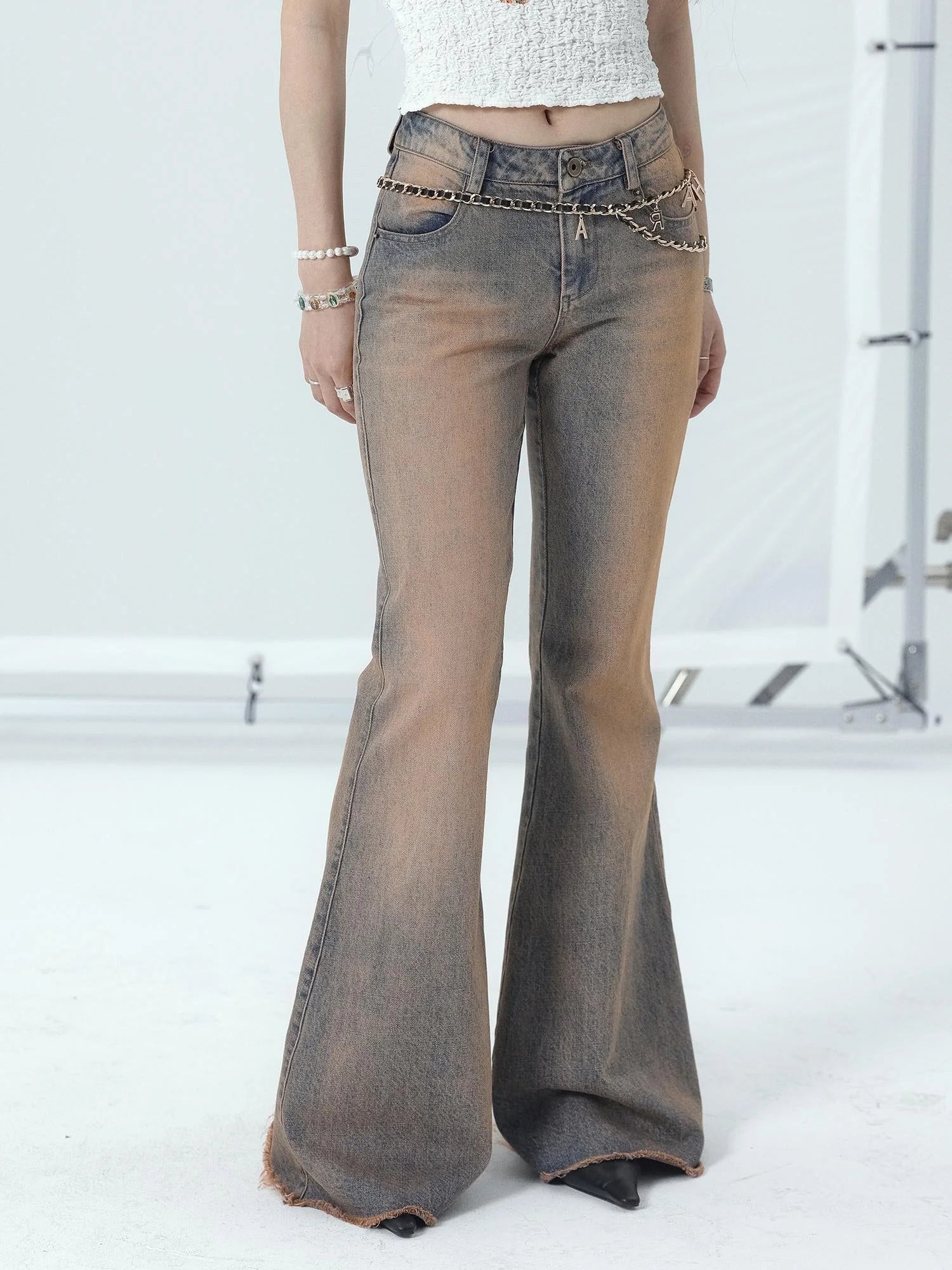 Vintage Distressed Flare Jeans For Women