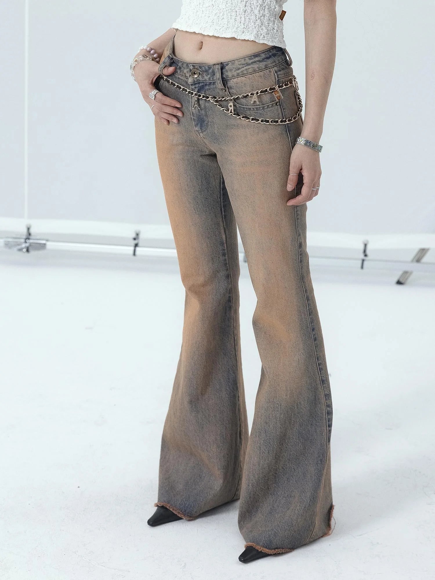 Vintage Distressed Flare Jeans For Women
