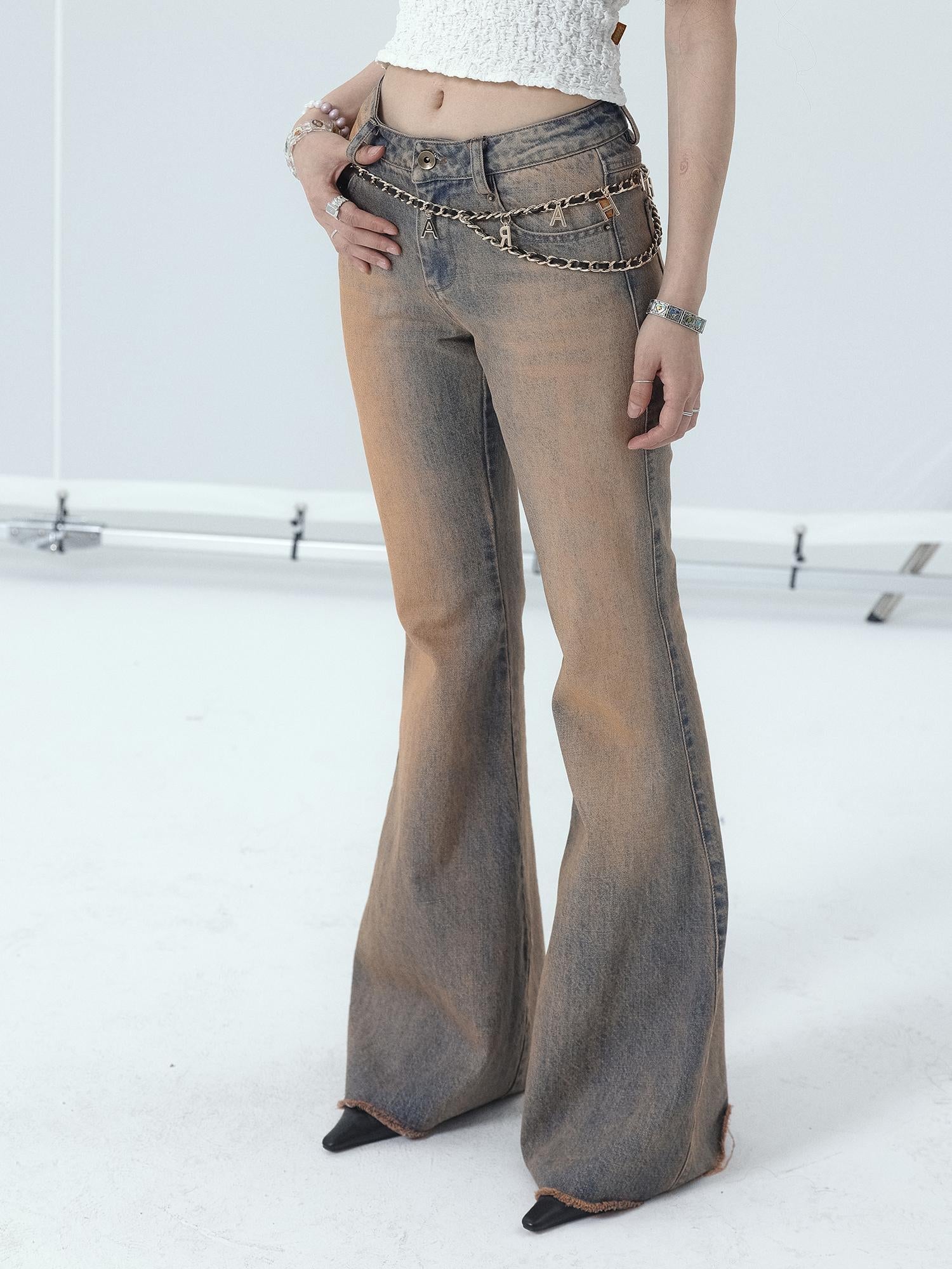 Achihara Vintage Distressed Flare Jeans For Women