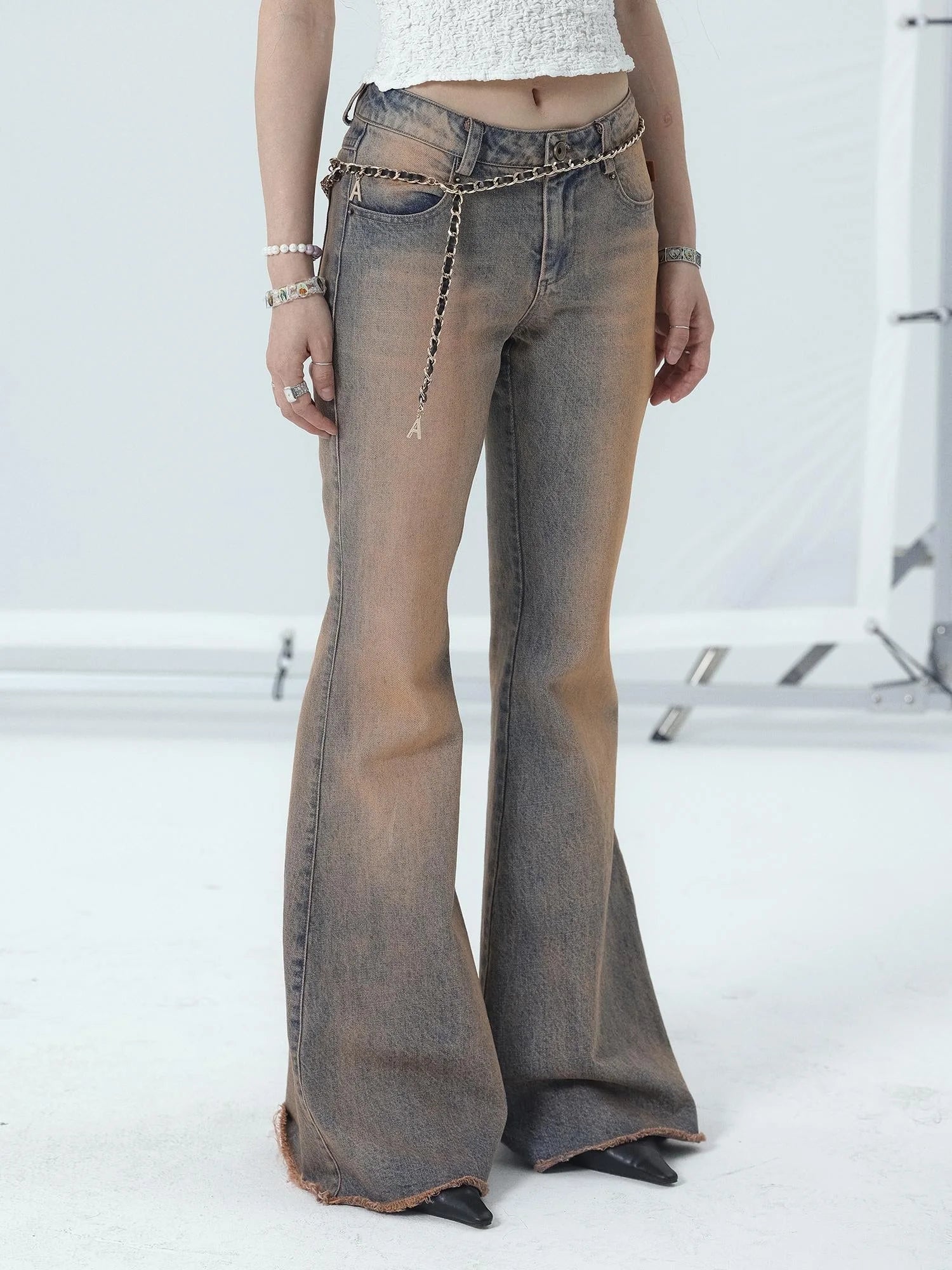 Vintage Distressed Flare Jeans For Women