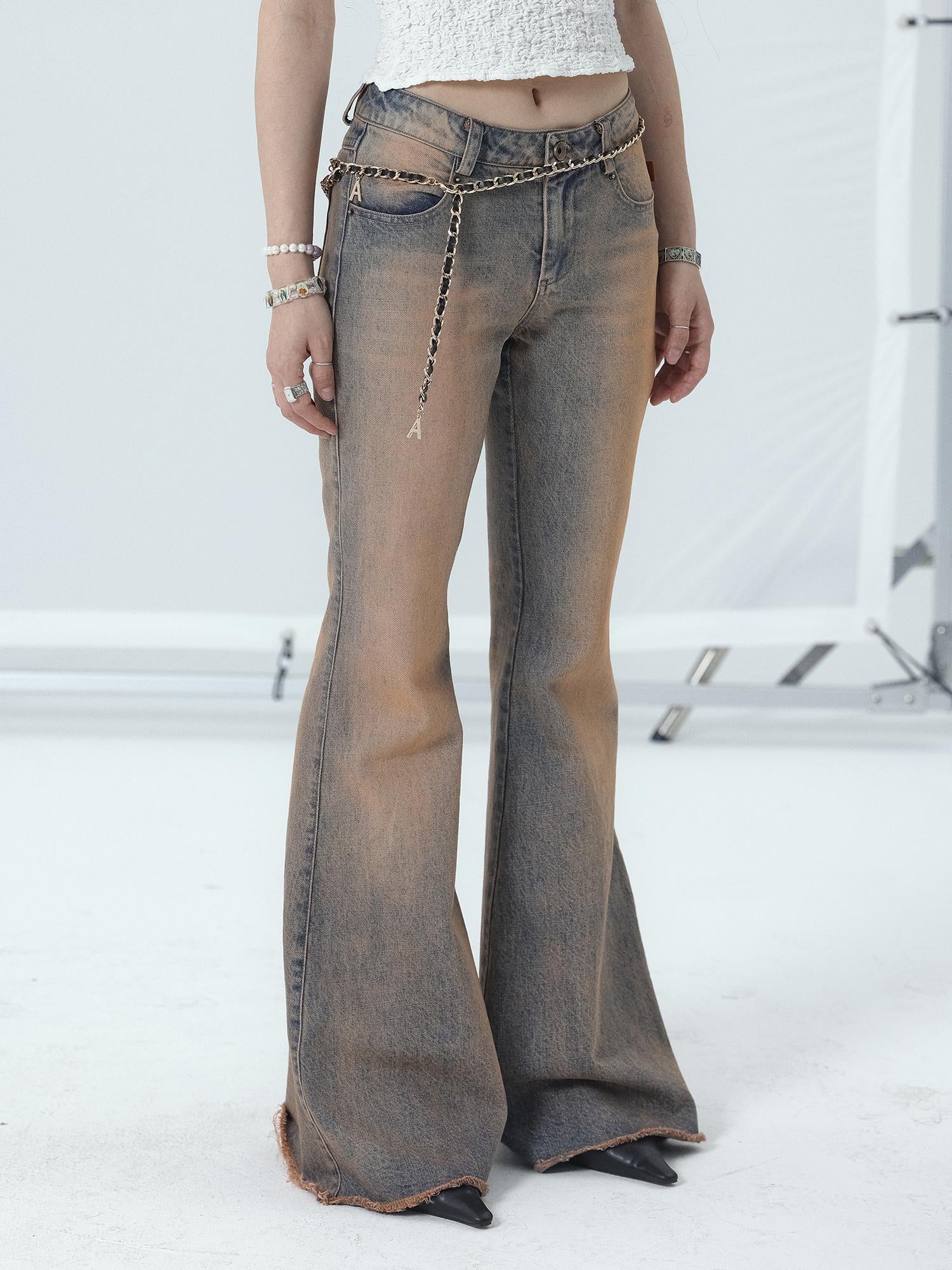 Achihara Vintage Distressed Flare Jeans For Women