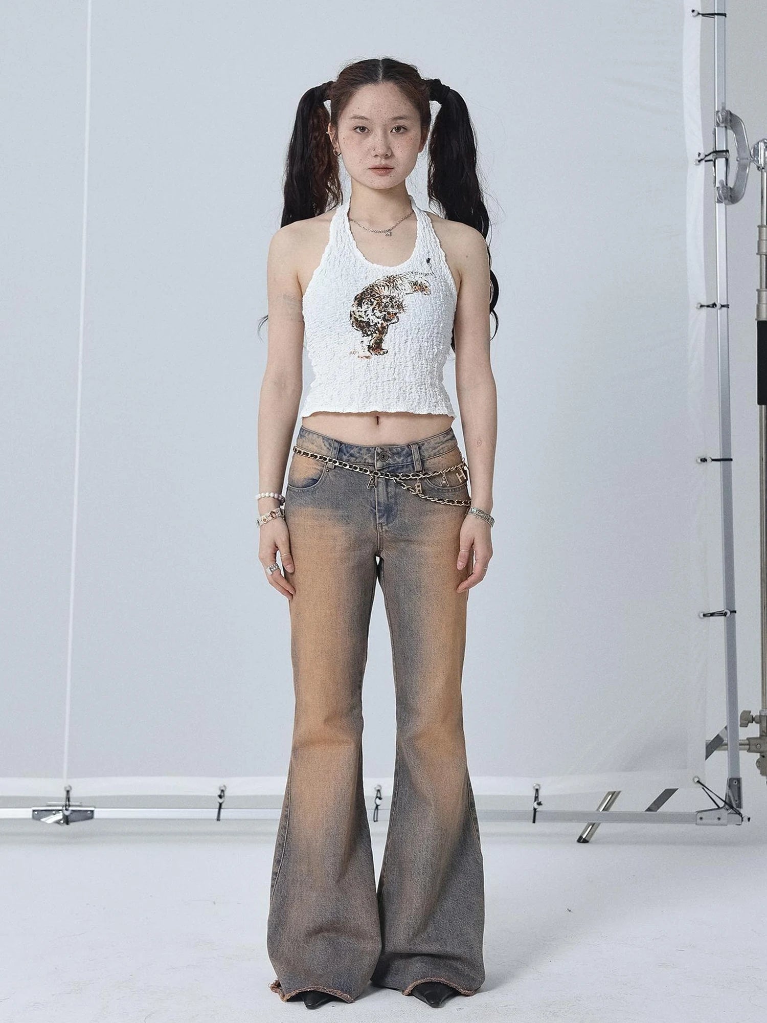 Vintage Distressed Flare Jeans For Women