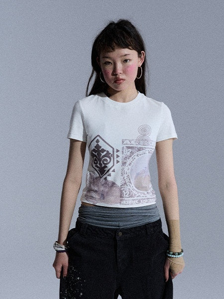 Achihara Vintage Geometric Print Slim Fit Women&