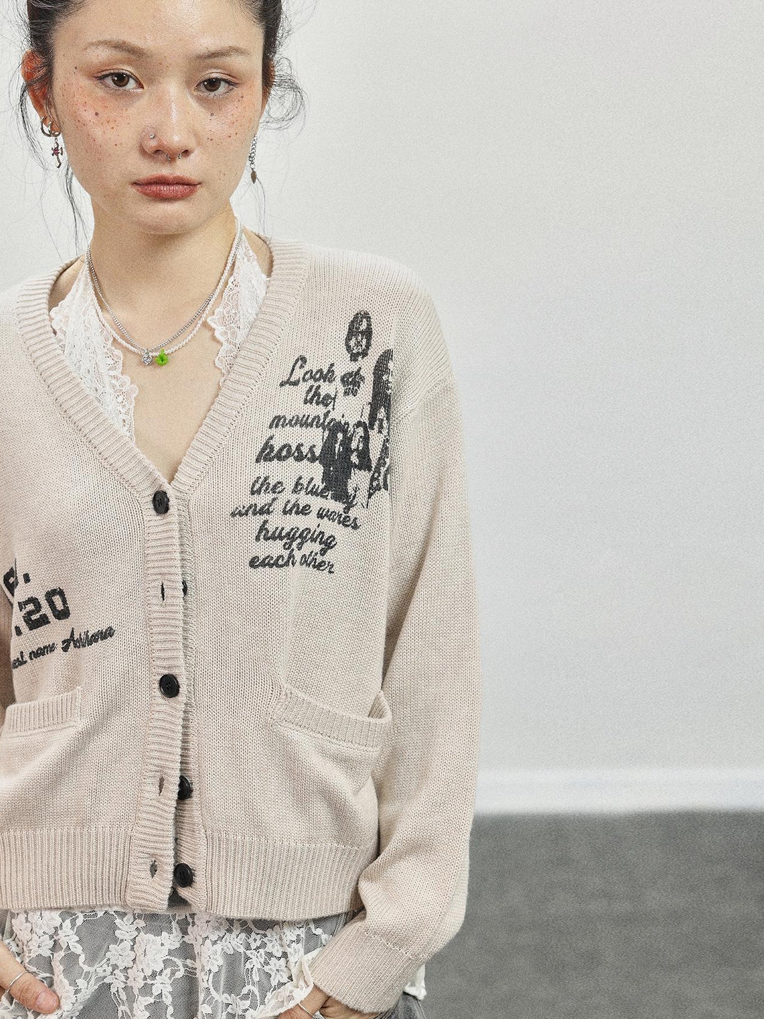 Achihara Vintage Love Knit Sweater With Lennon Ono Print