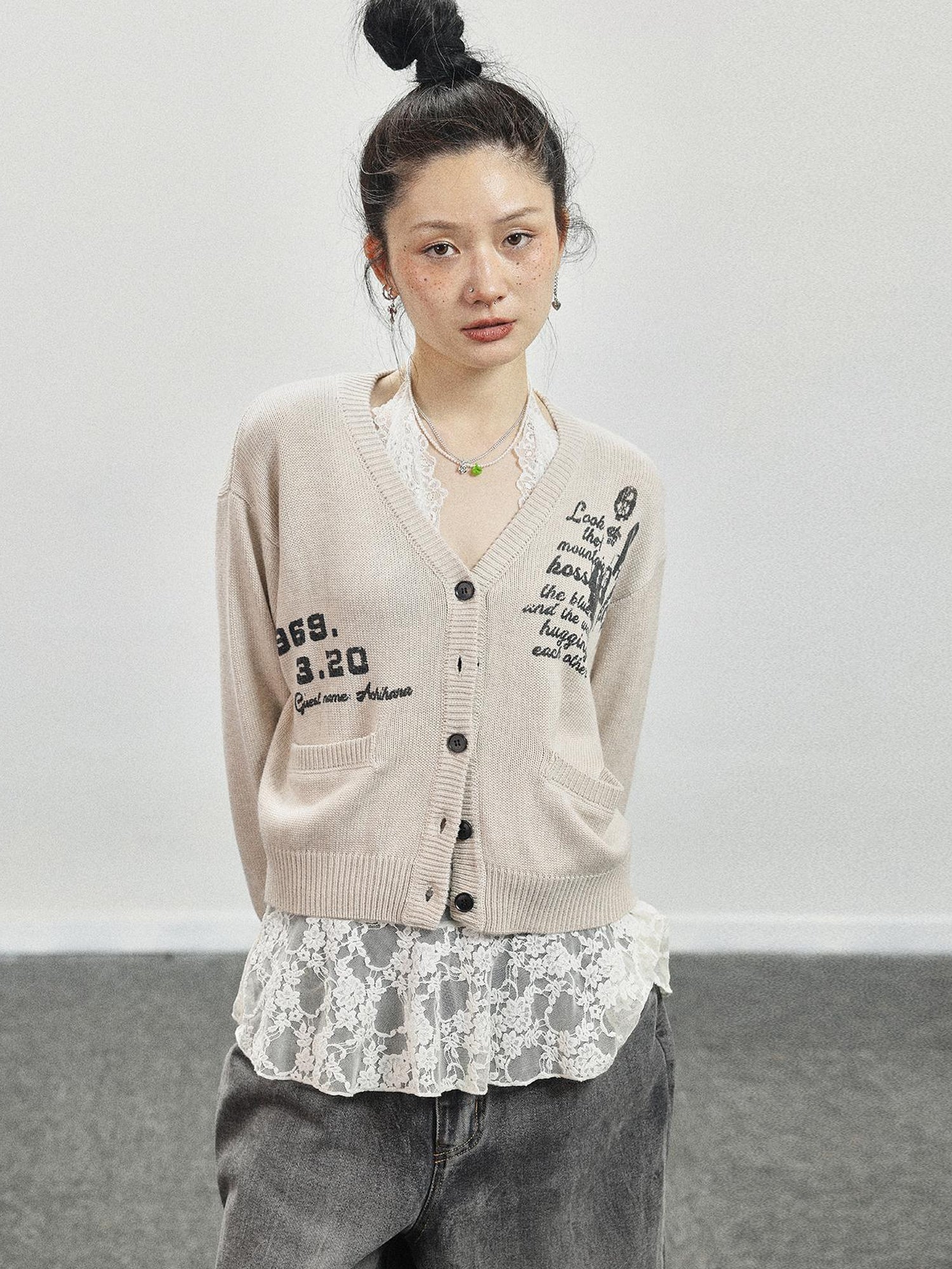 Achihara Vintage Love Knit Sweater With Lennon Ono Print