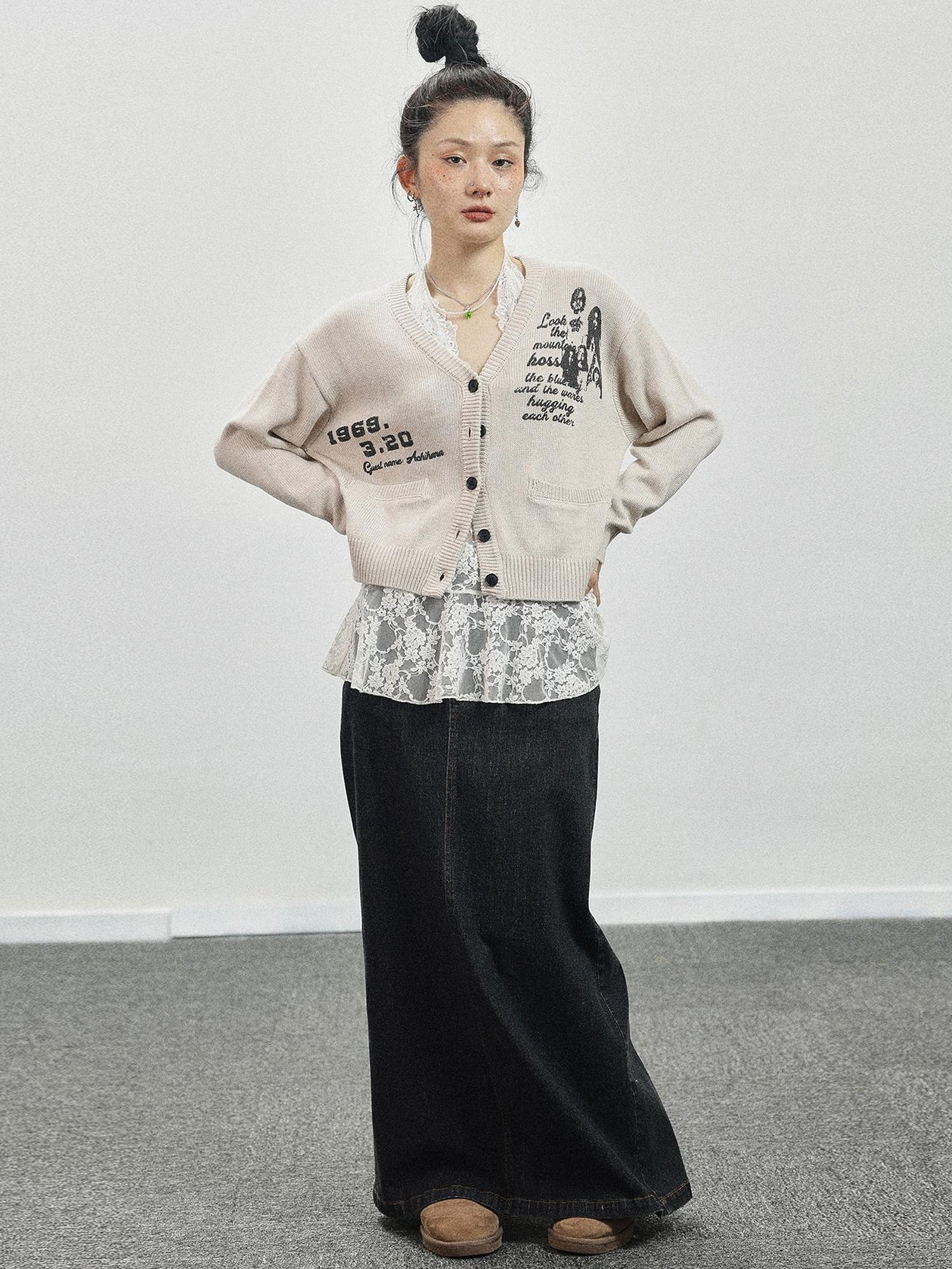 Achihara Vintage Love Knit Sweater With Lennon Ono Print