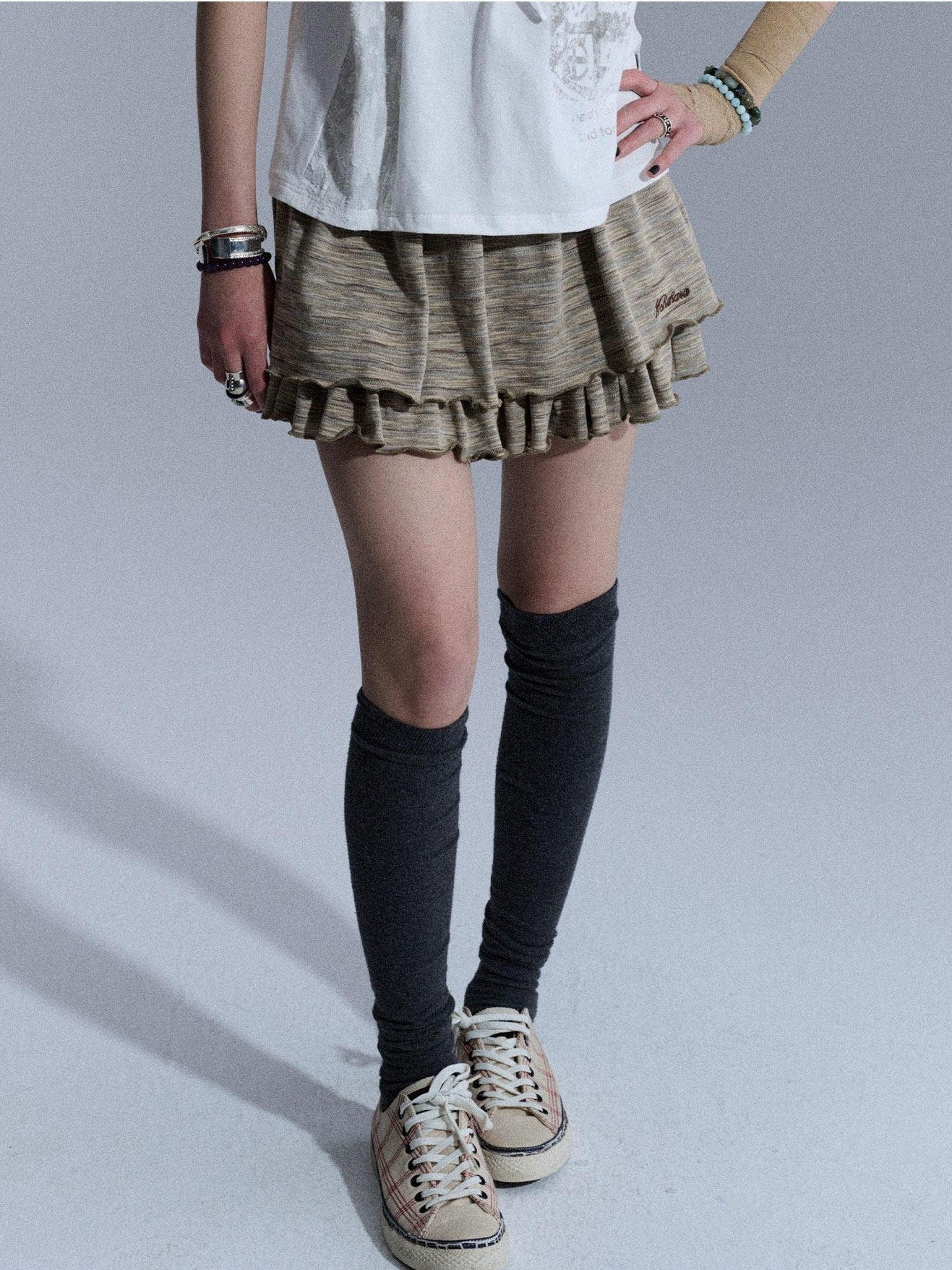 Achihara Vintage Multistripe Embroidered Rolled Hem Women&