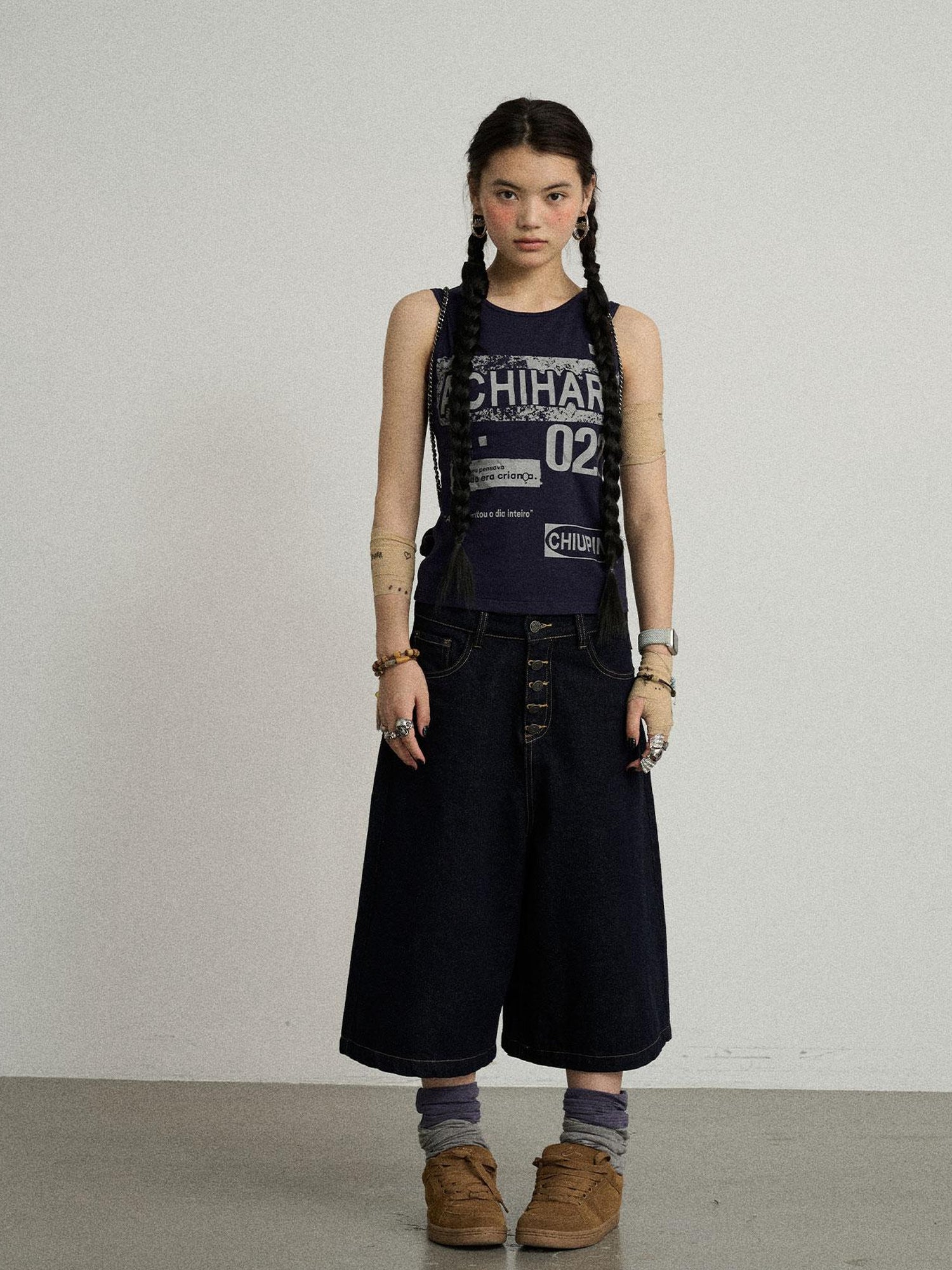 Achihara Vintage Pixel Print Summer Vest