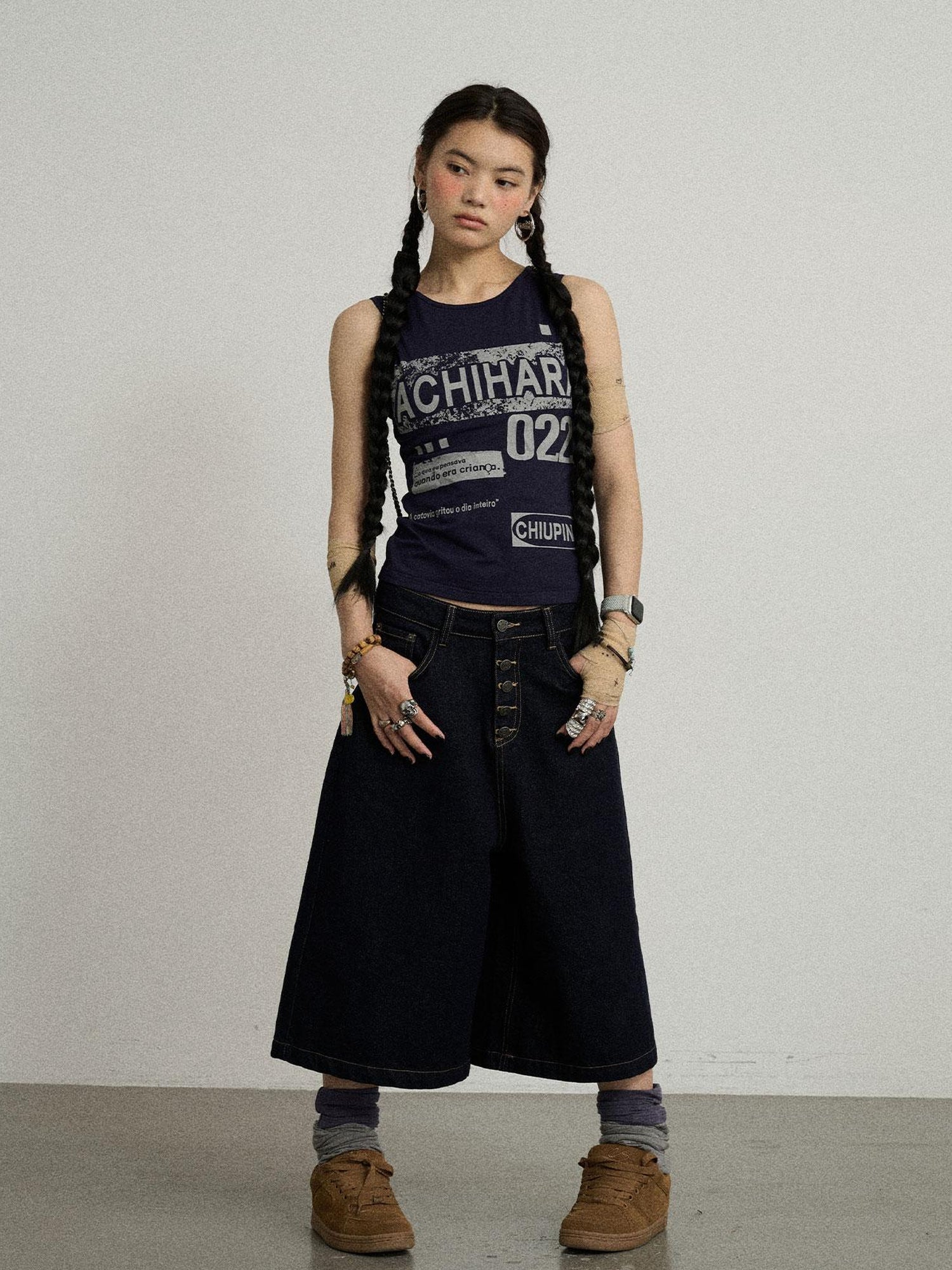 Achihara Vintage Pixel Print Summer Vest
