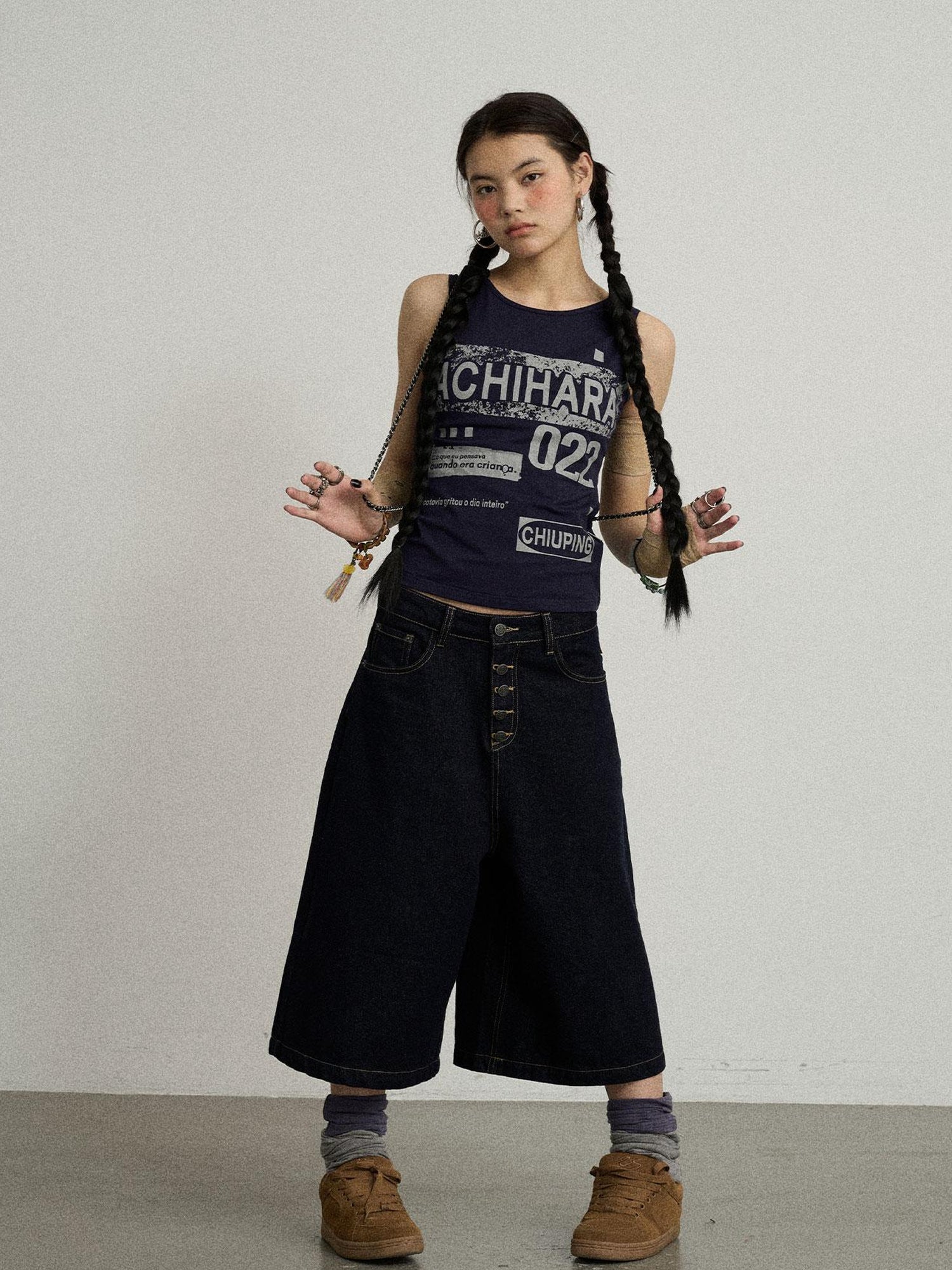 Achihara Vintage Pixel Print Summer Vest