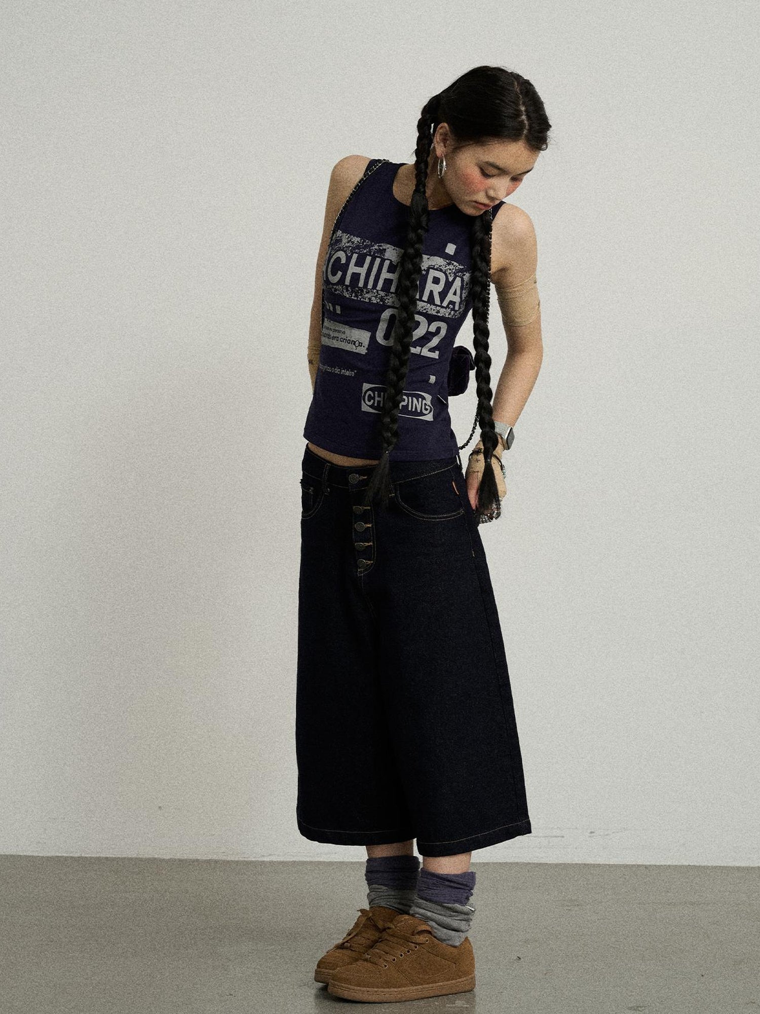 Achihara Vintage Pixel Print Summer Vest