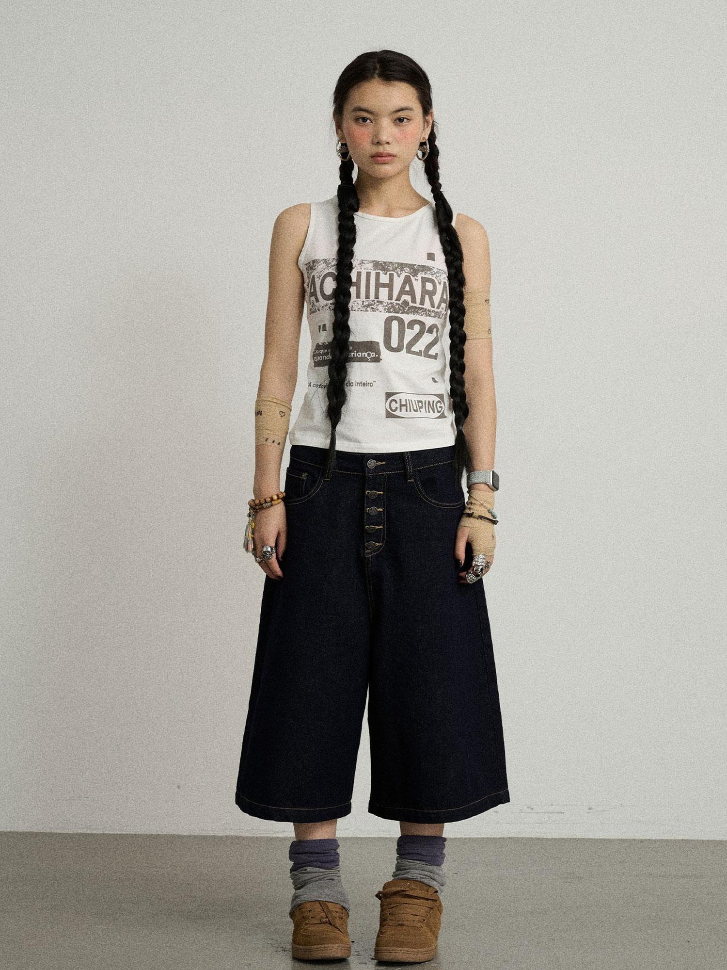 Achihara Vintage Pixel Print Summer Vest