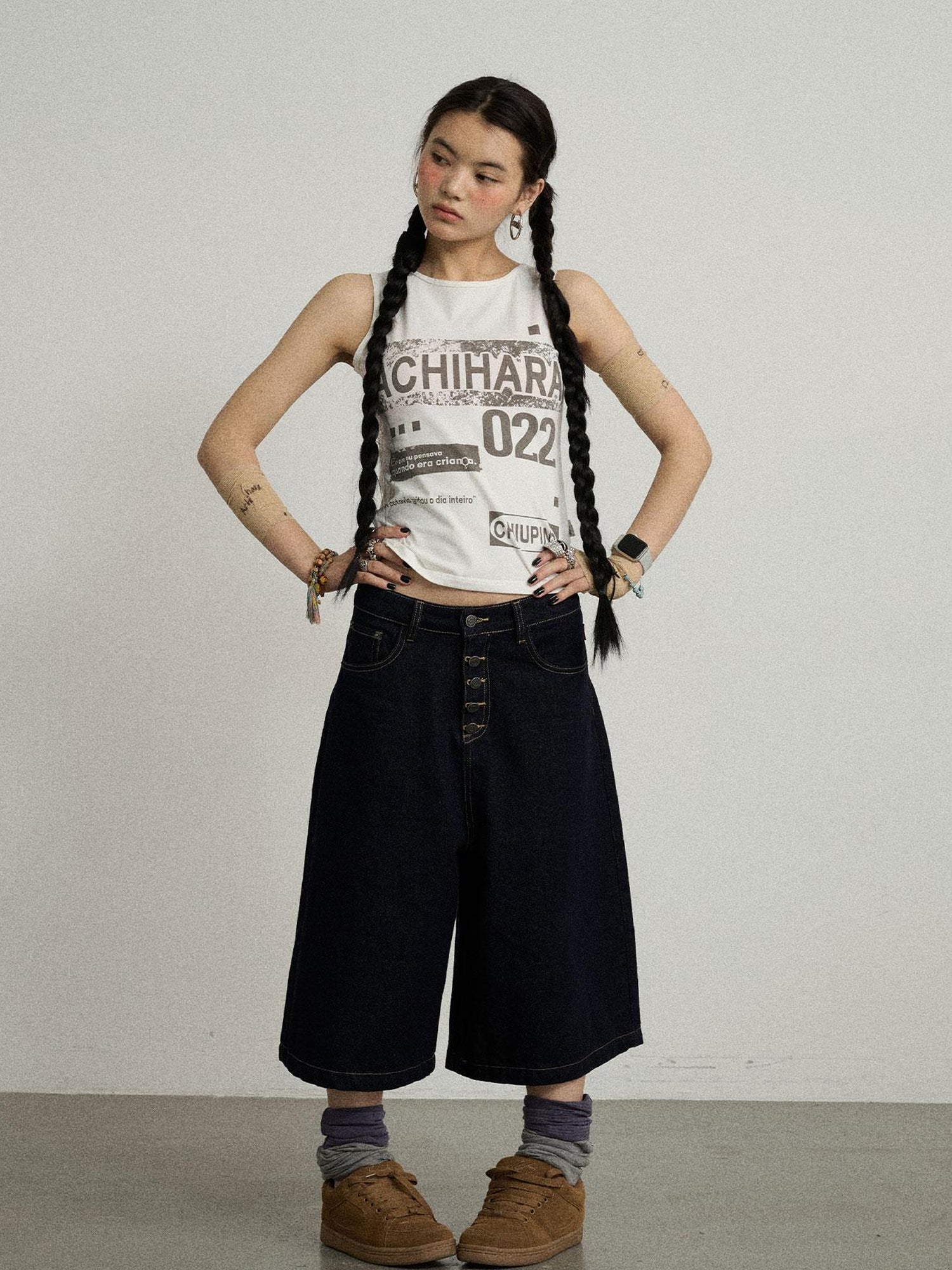 Achihara Vintage Pixel Print Summer Vest
