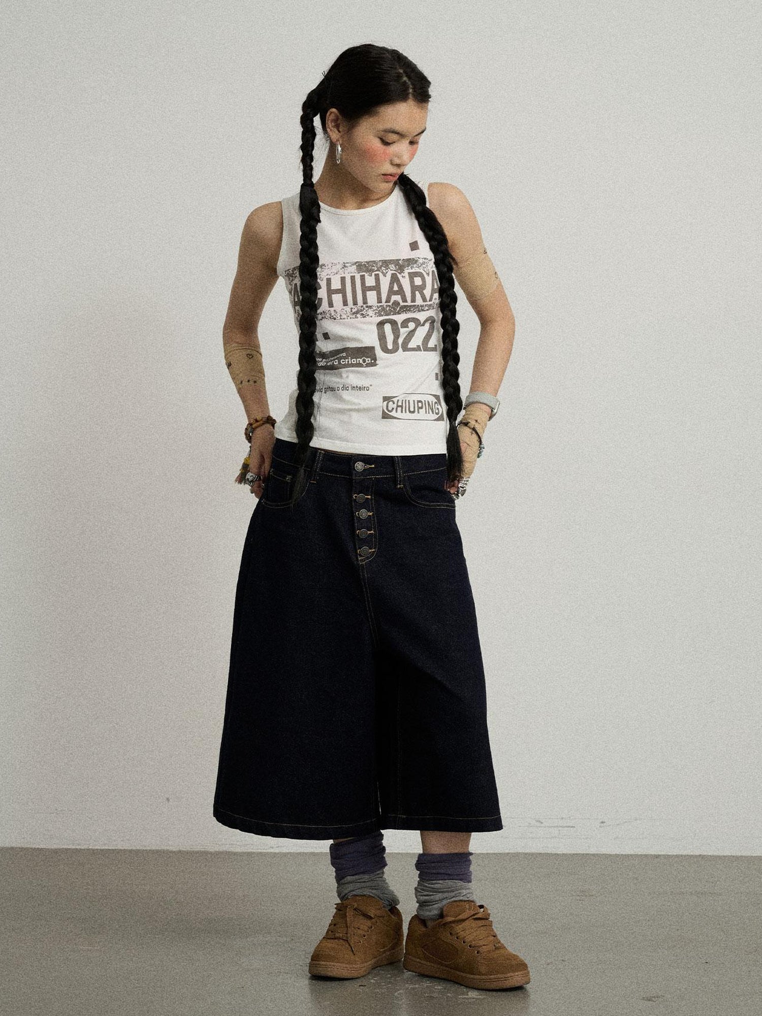 Achihara Vintage Pixel Print Summer Vest