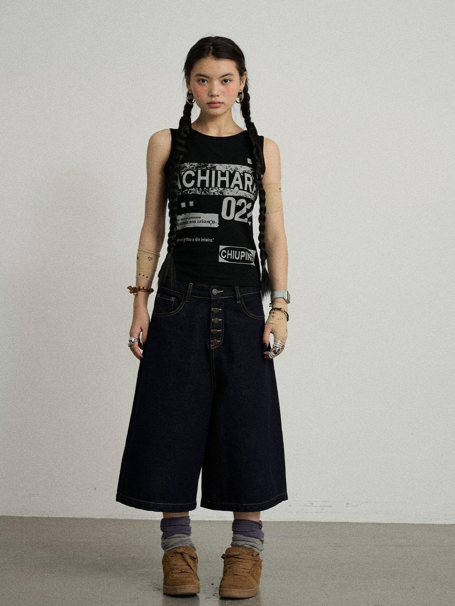 Achihara Vintage Pixel Print Summer Vest