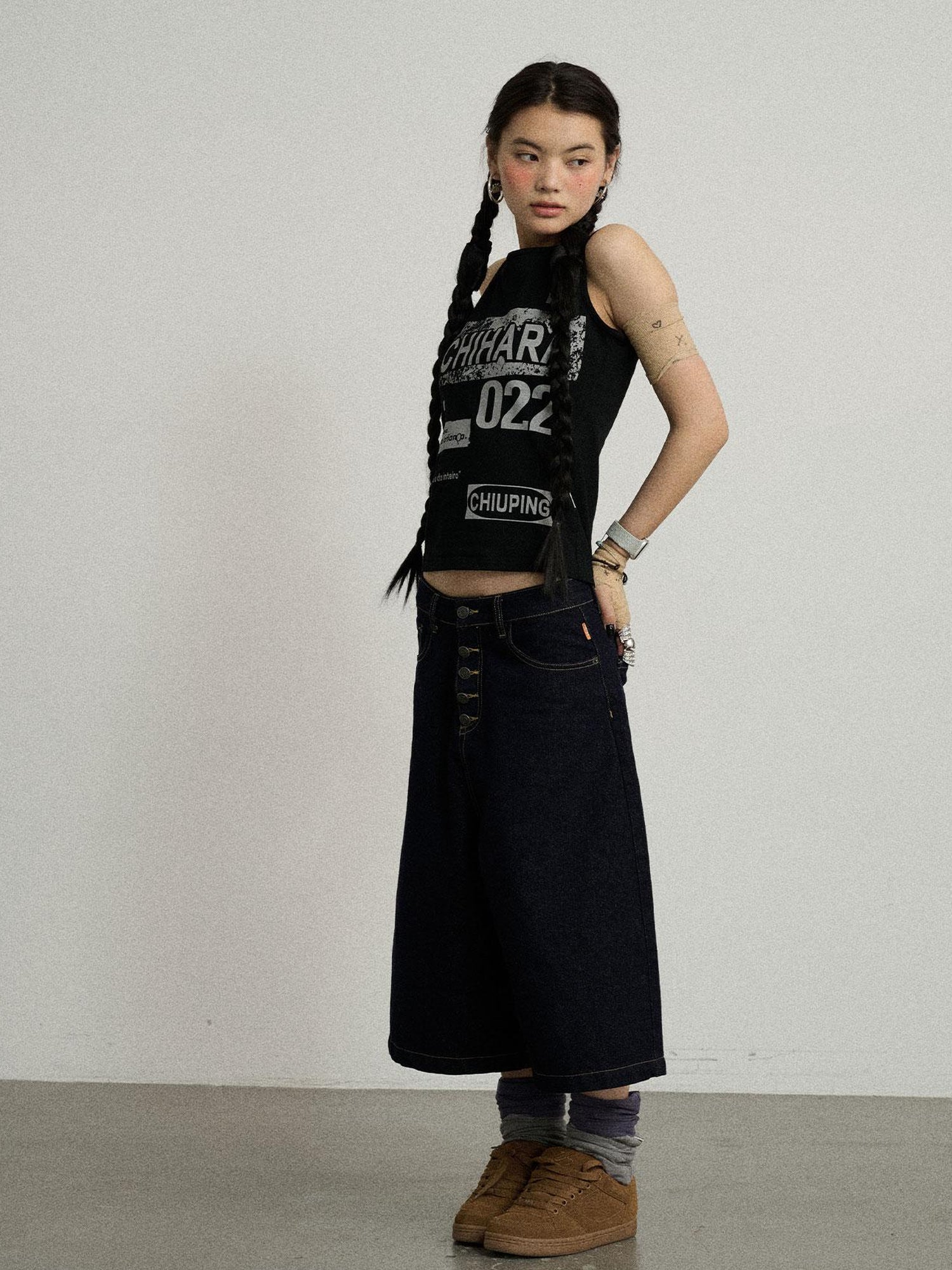 Achihara Vintage Pixel Print Summer Vest