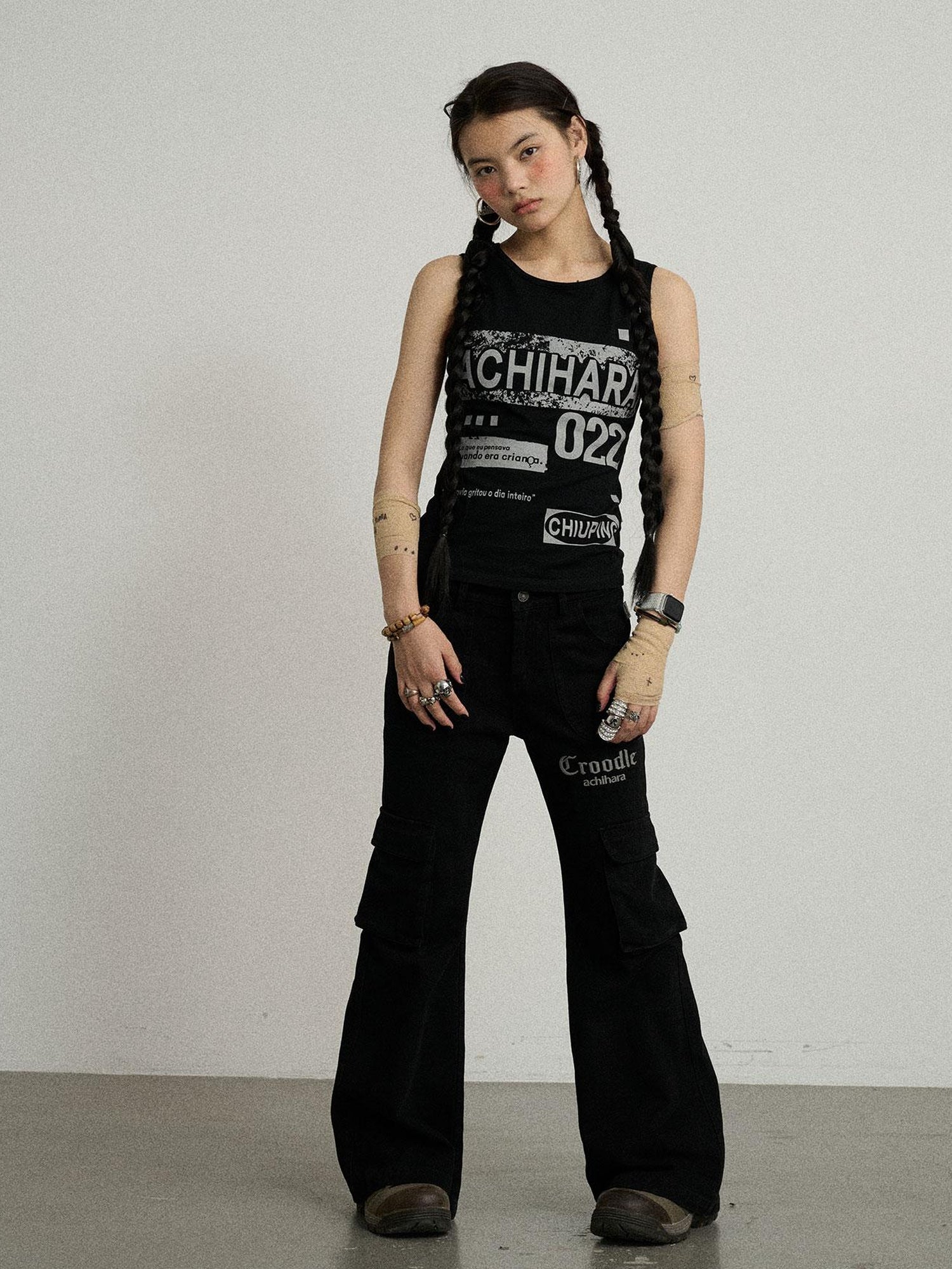 Achihara Vintage Pixel Print Summer Vest