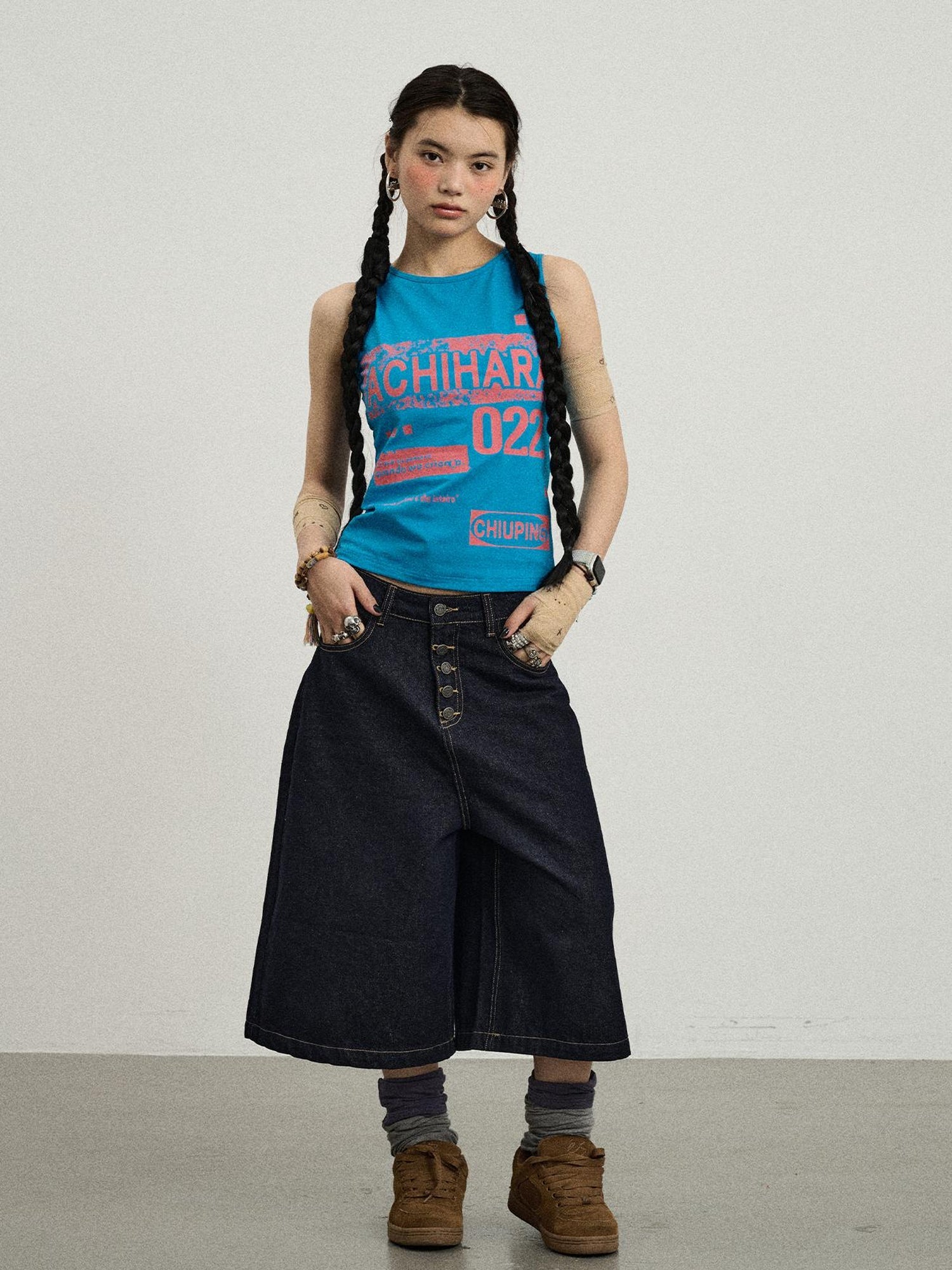 Achihara Vintage Pixel Print Summer Vest