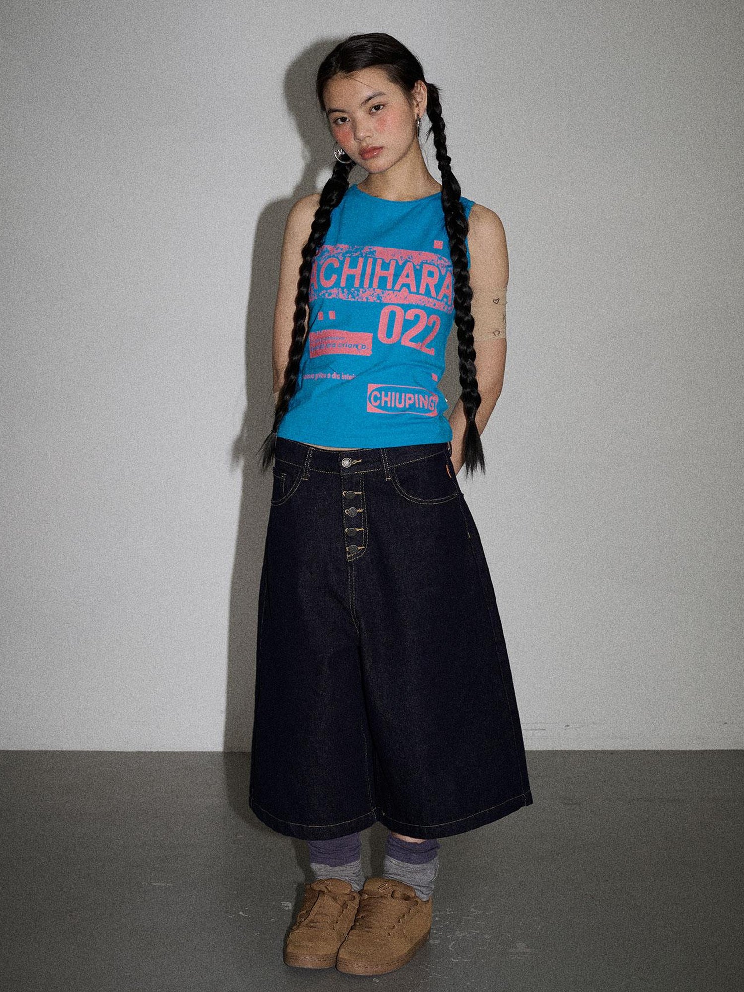 Achihara Vintage Pixel Print Summer Vest