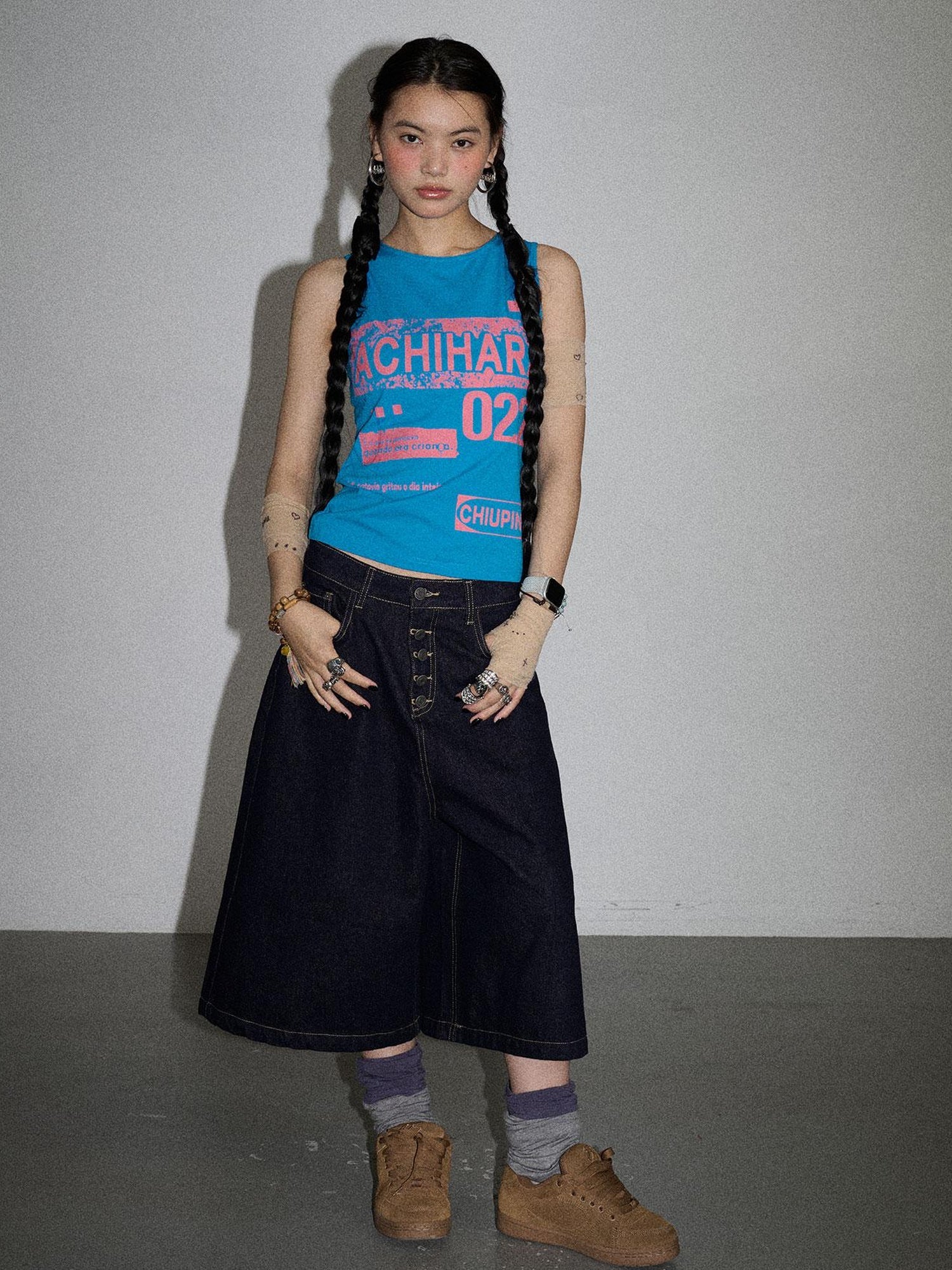 Achihara Vintage Pixel Print Summer Vest