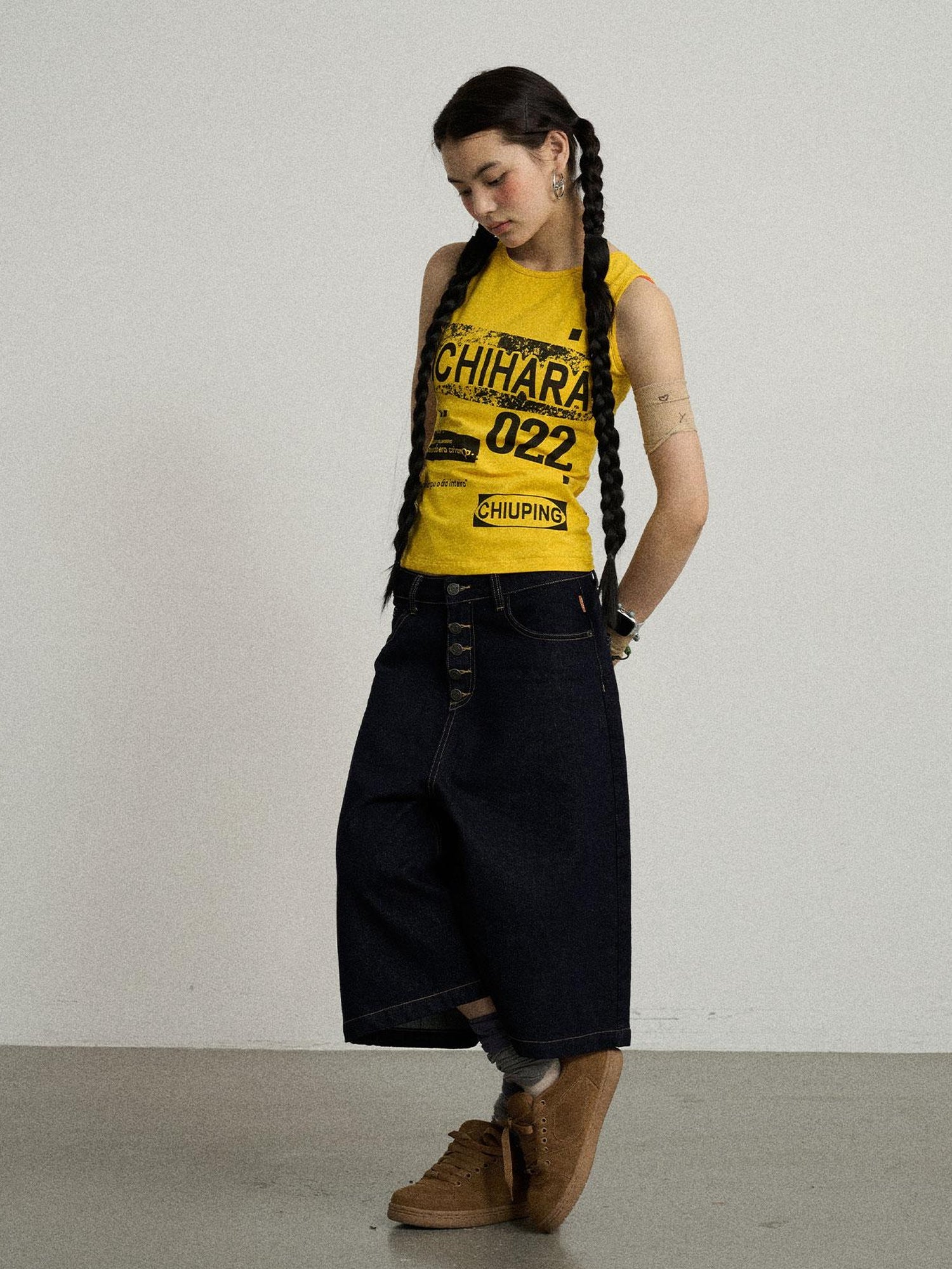 Achihara Vintage Pixel Print Summer Vest