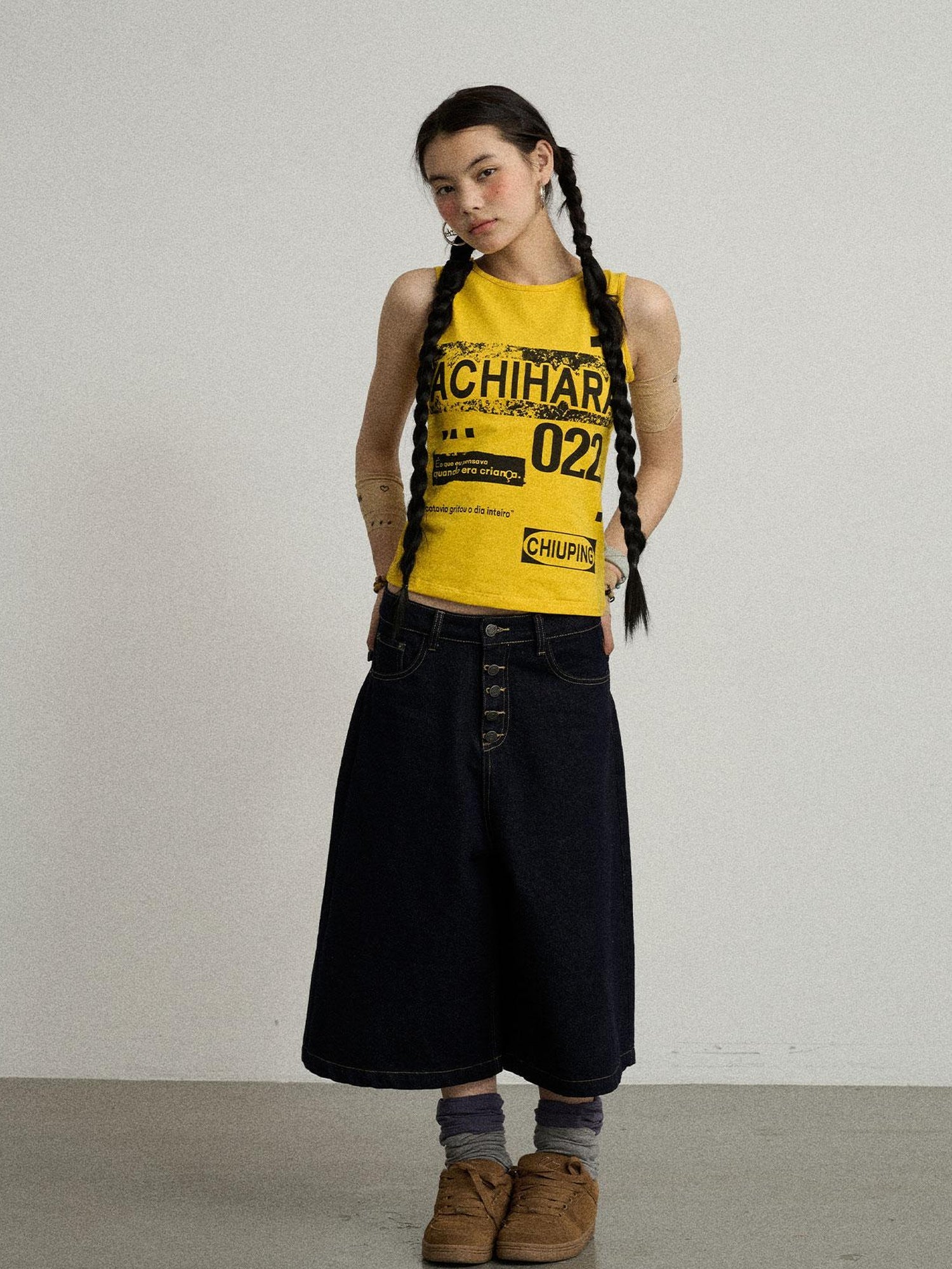 Achihara Vintage Pixel Print Summer Vest