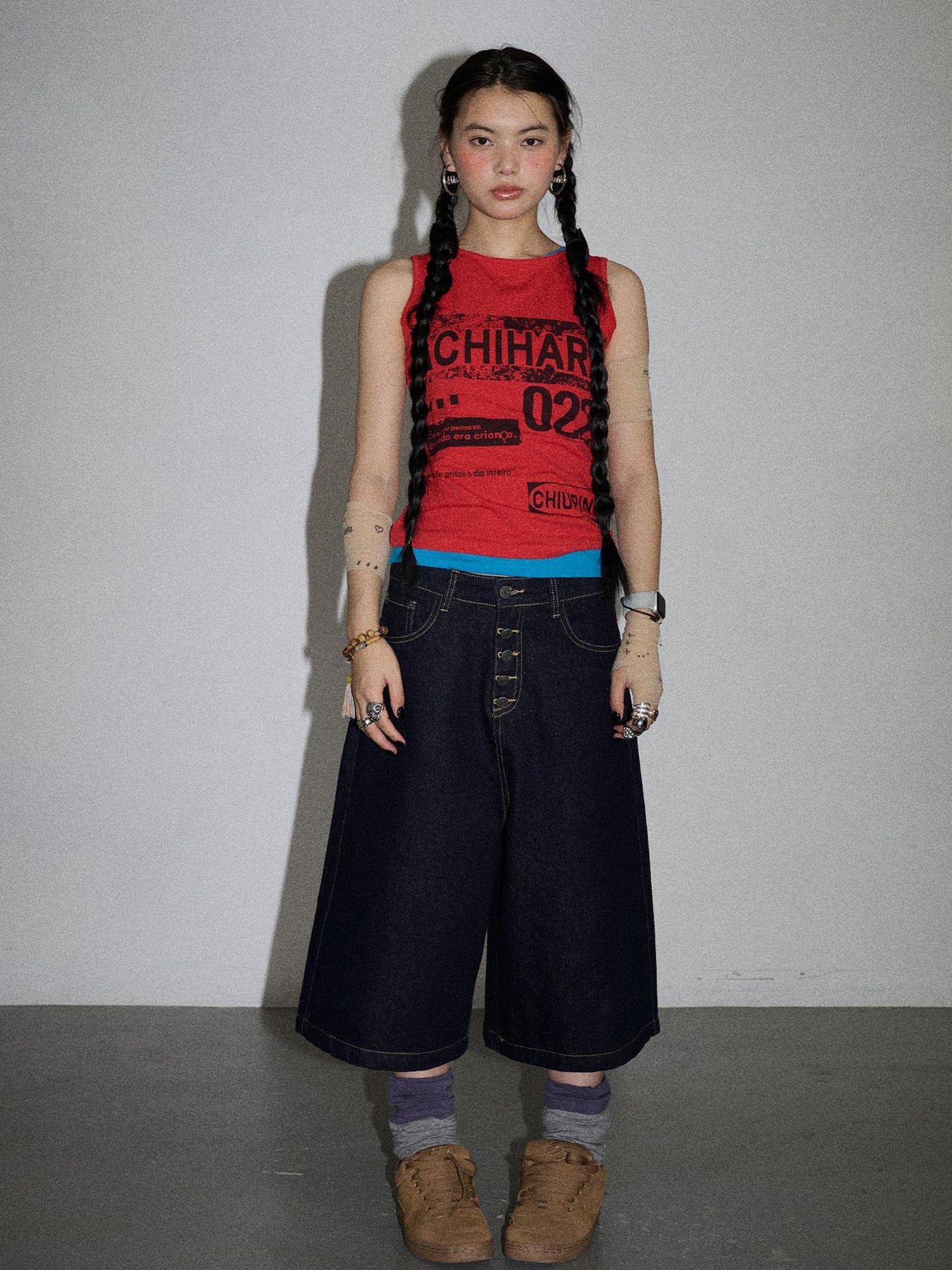 Achihara Vintage Pixel Print Summer Vest